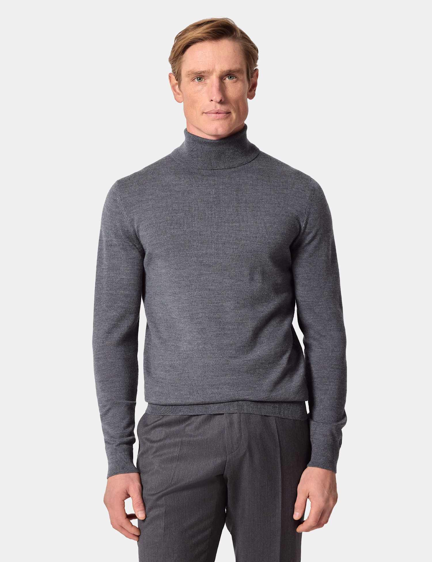Hawes & Curtis Pure Wool Roll Neck Jumper Grey
