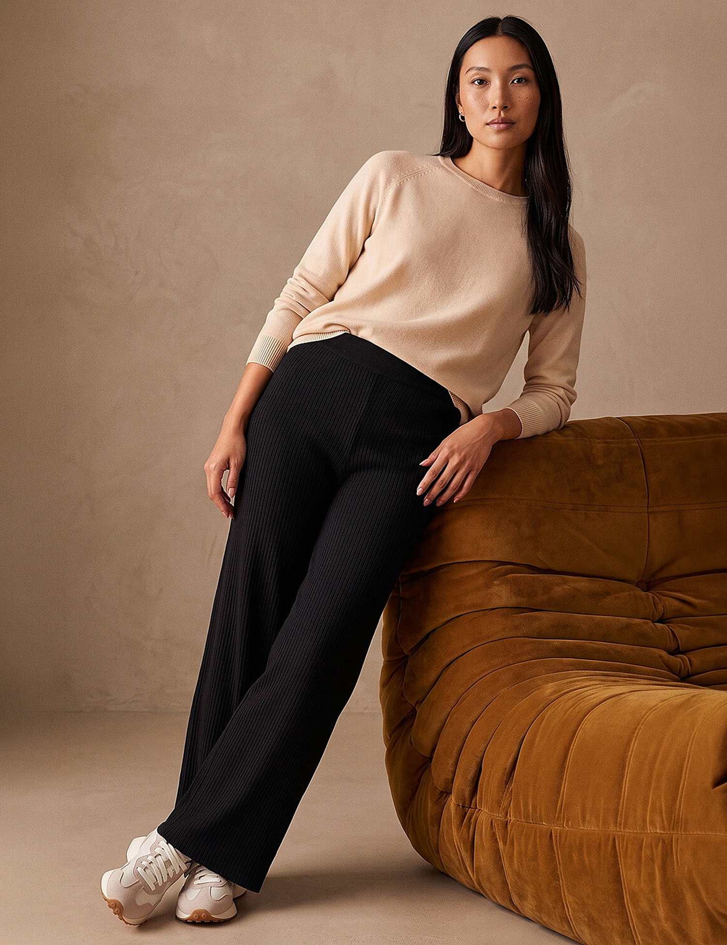 Roman Ribbed Knitted Trousers Black Mix