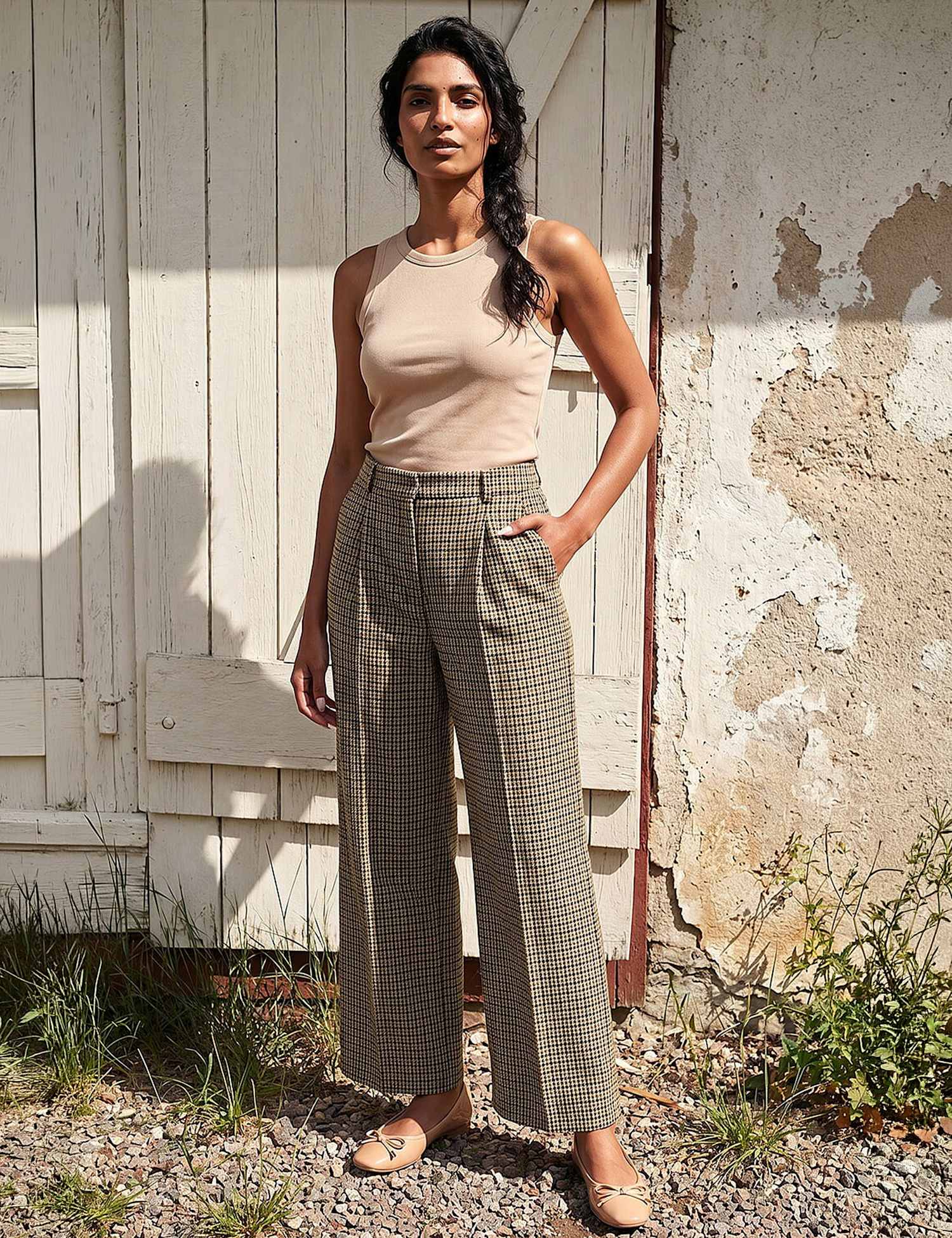 Roman Tweed Wide Leg Trousers with Wool Brown Mix