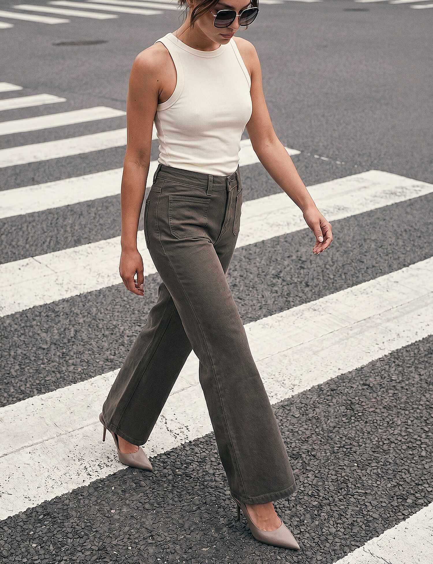 Roman Petite Mid Rise Stretch Jeans Taupe