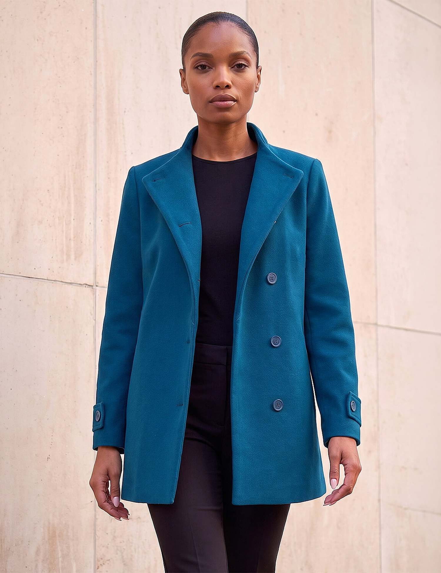 Roman Funnel Neck Cropped Jacket Teal Mix