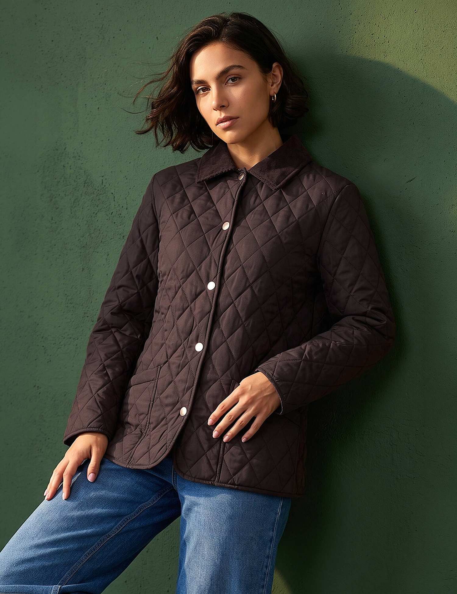 Roman Quilted Collar Jacket Chocolate