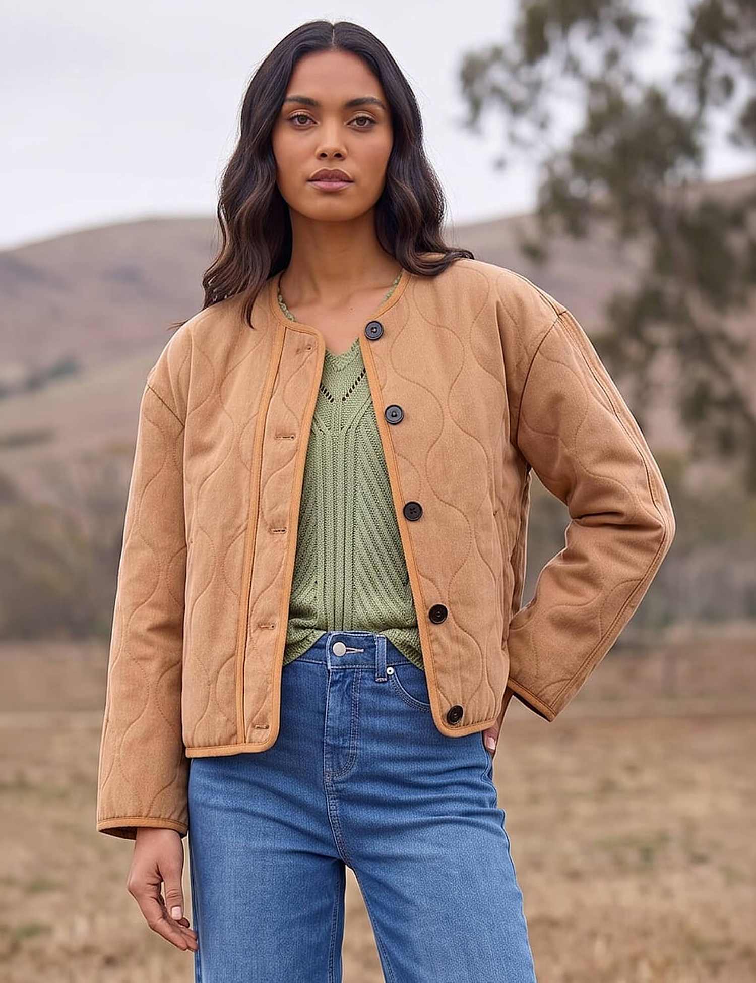 Roman Pure Cotton Quilted Jacket Stone