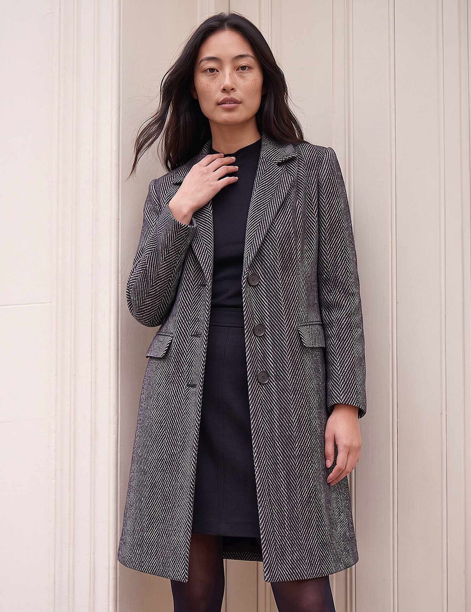 Roman Petite Herringbone Coat Black