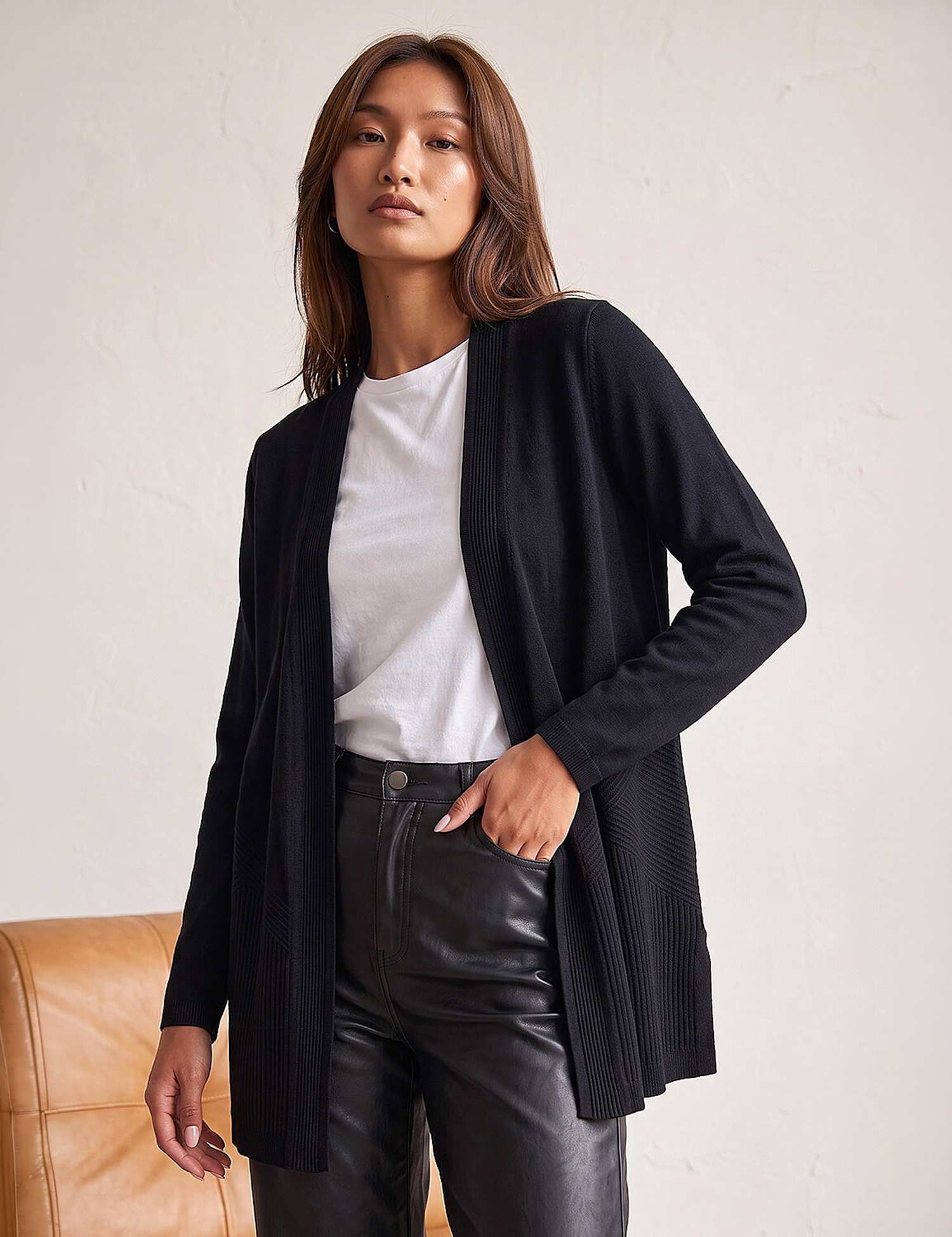 Roman Ribbed Cardigan Black