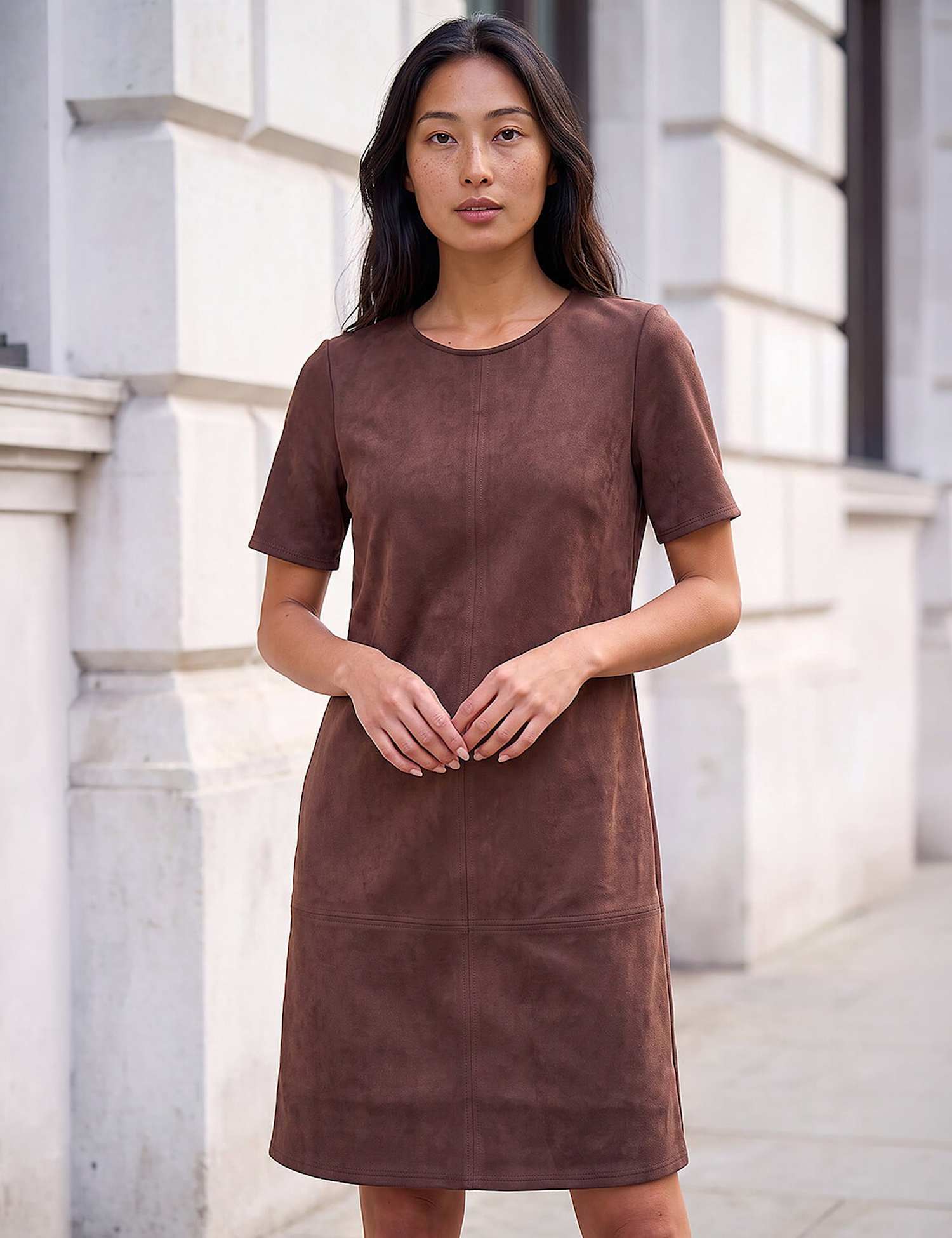 Roman Petite Shift Knee Length Dress Chocolate