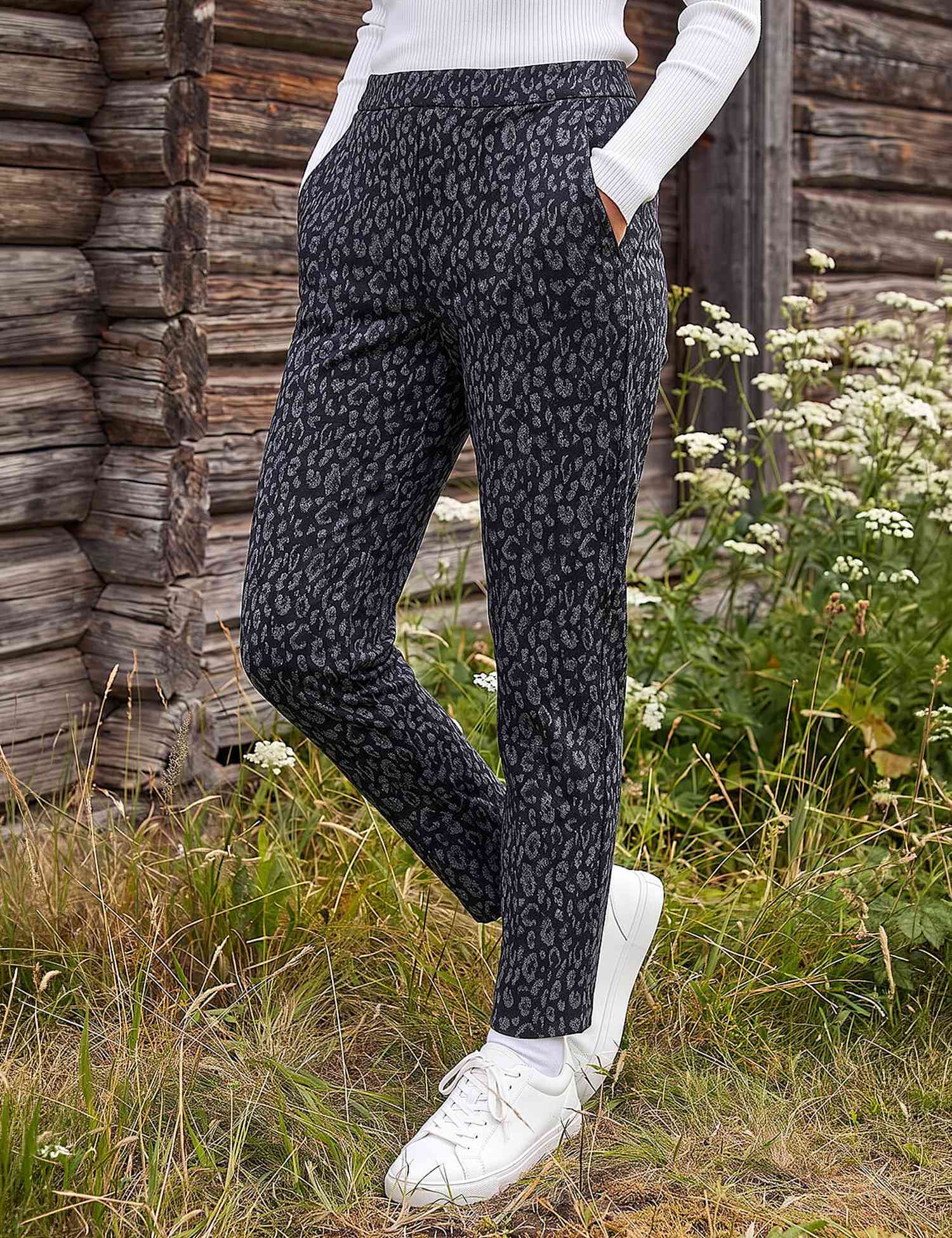 Roman Leopard Print Tapered Joggers Dark Grey