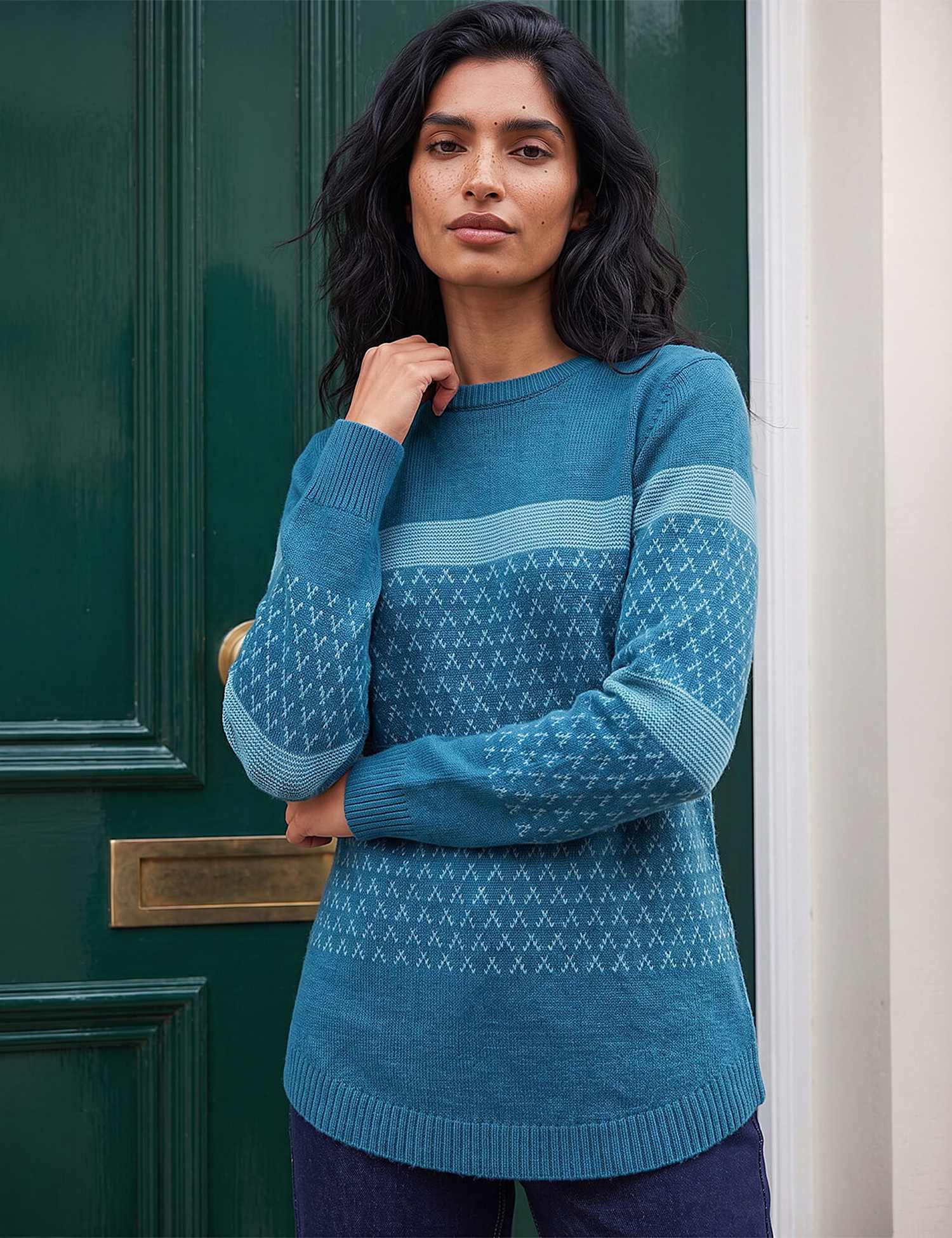 Roman Striped Jumper Teal