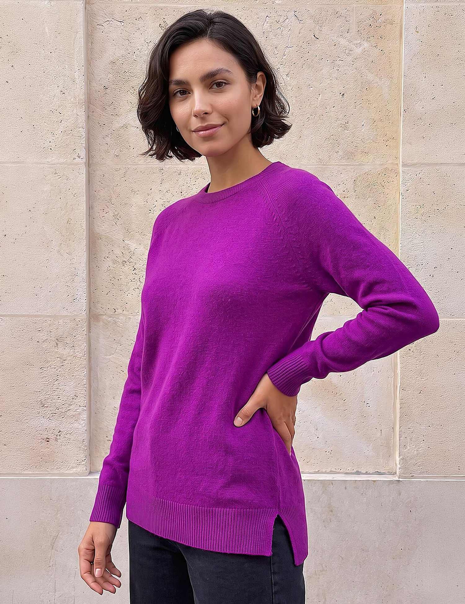 Roman Split Hem Jumper Magenta