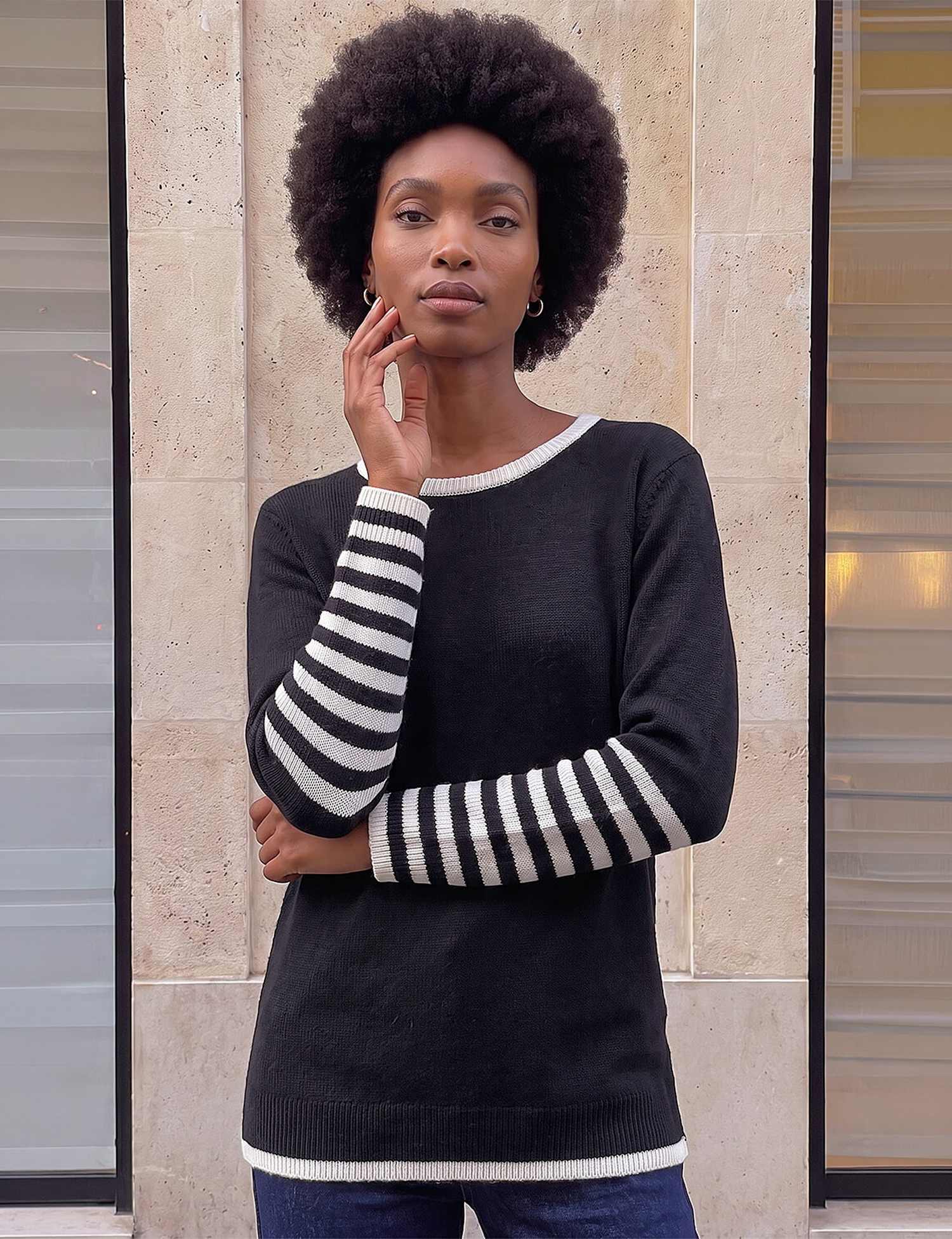 Roman Striped Two Tone Jumper Black