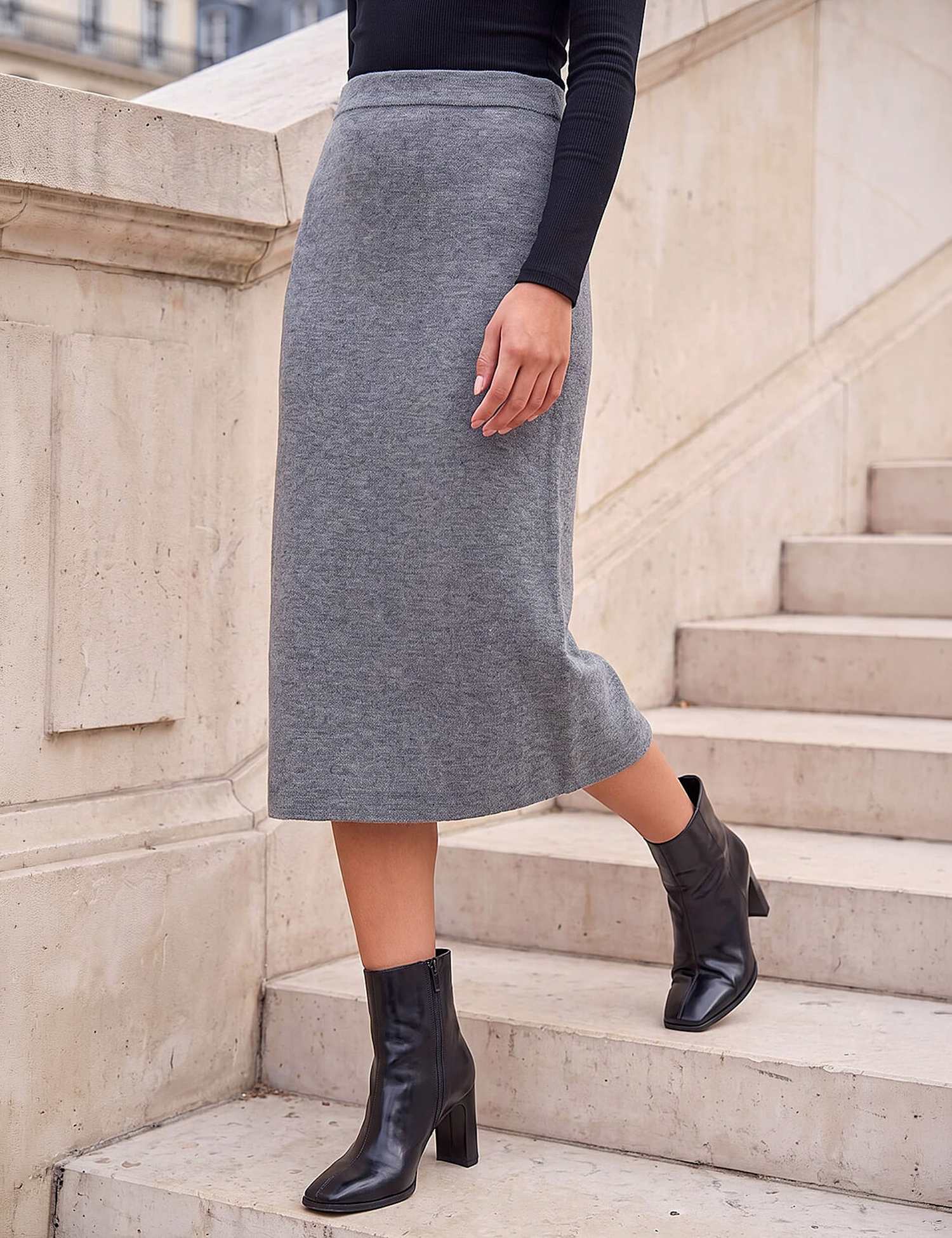 Roman Petite Knit A-Line Skirt Grey