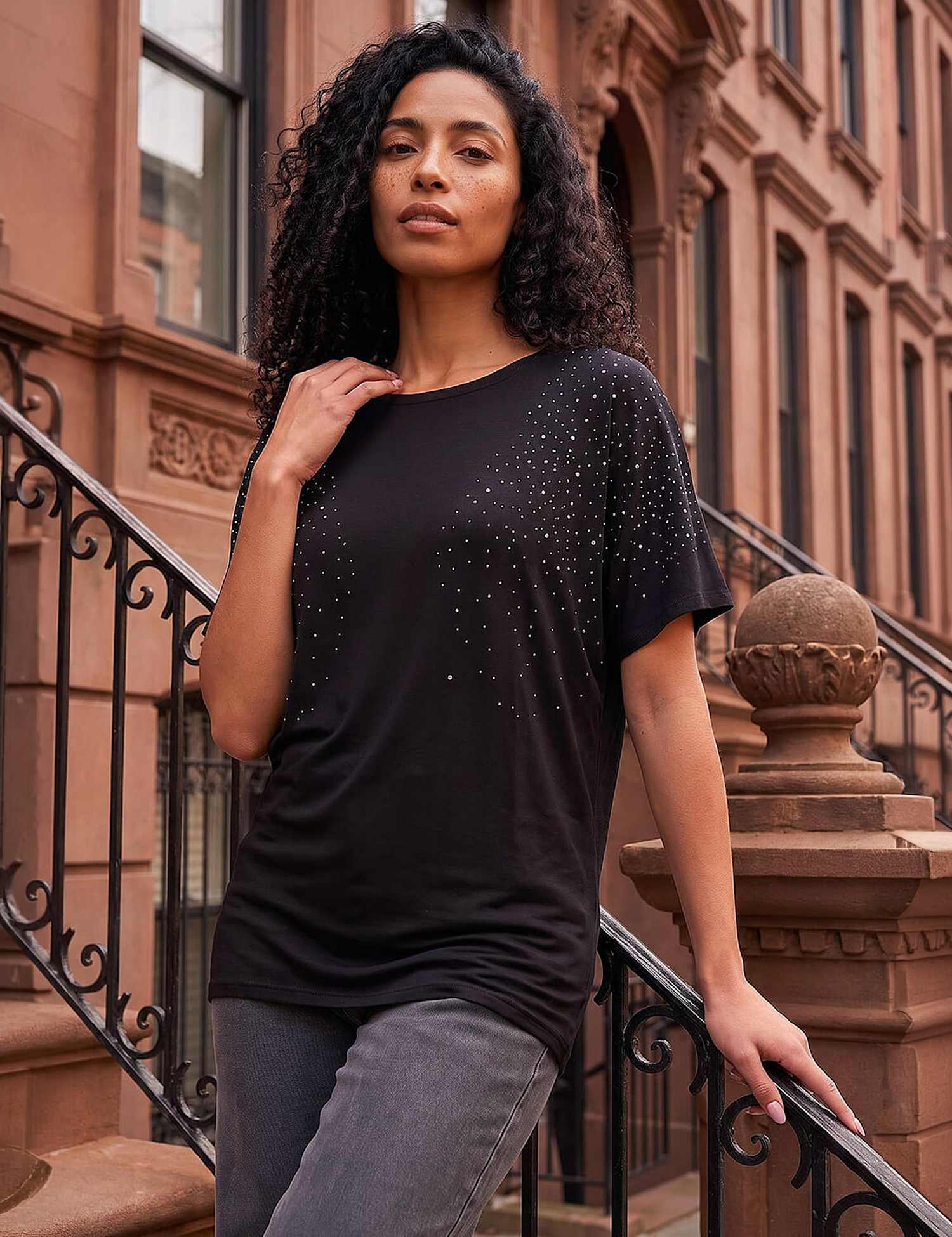 Roman Embellished Oversized Top Black