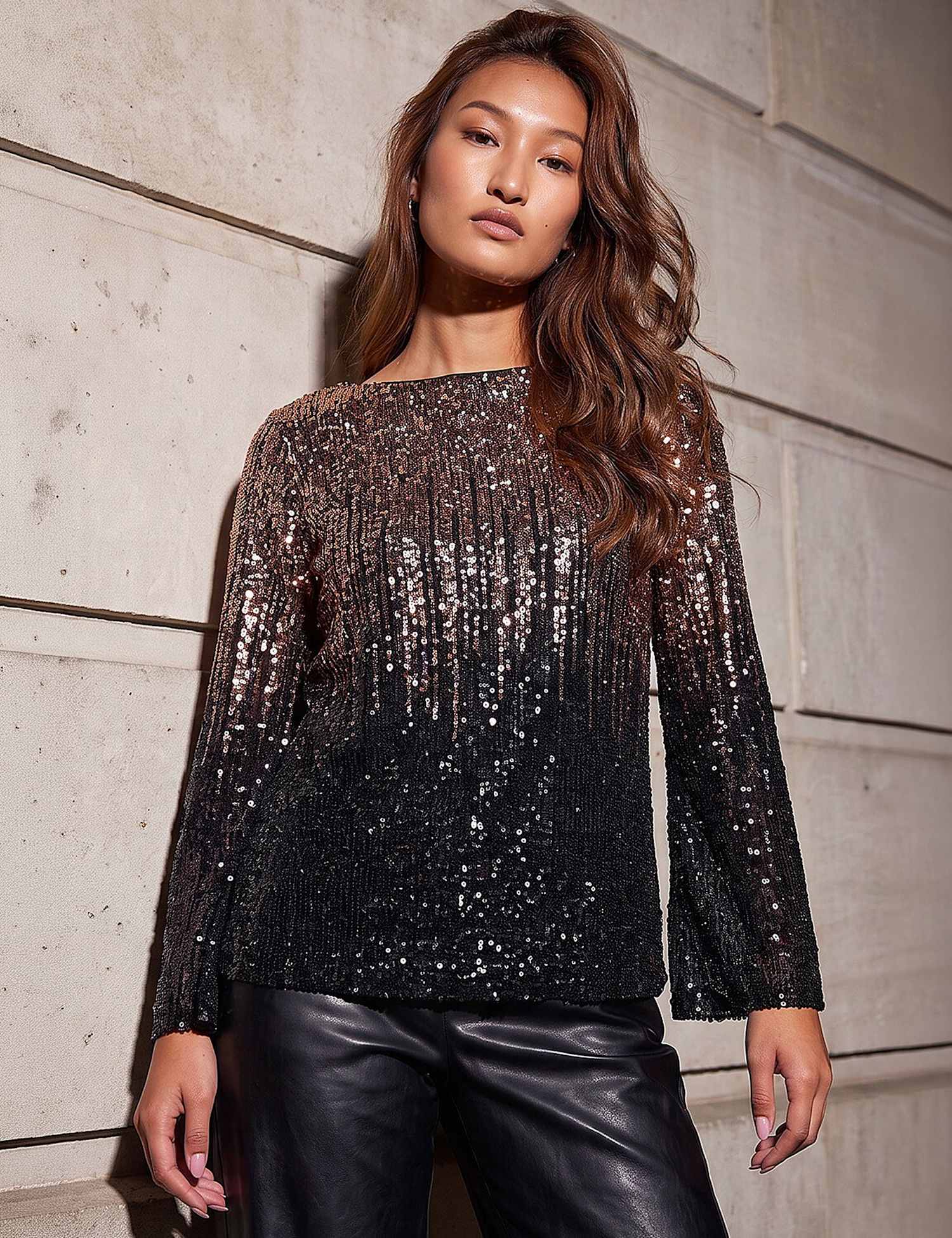 Roman Ombre Sequin Top Bronze