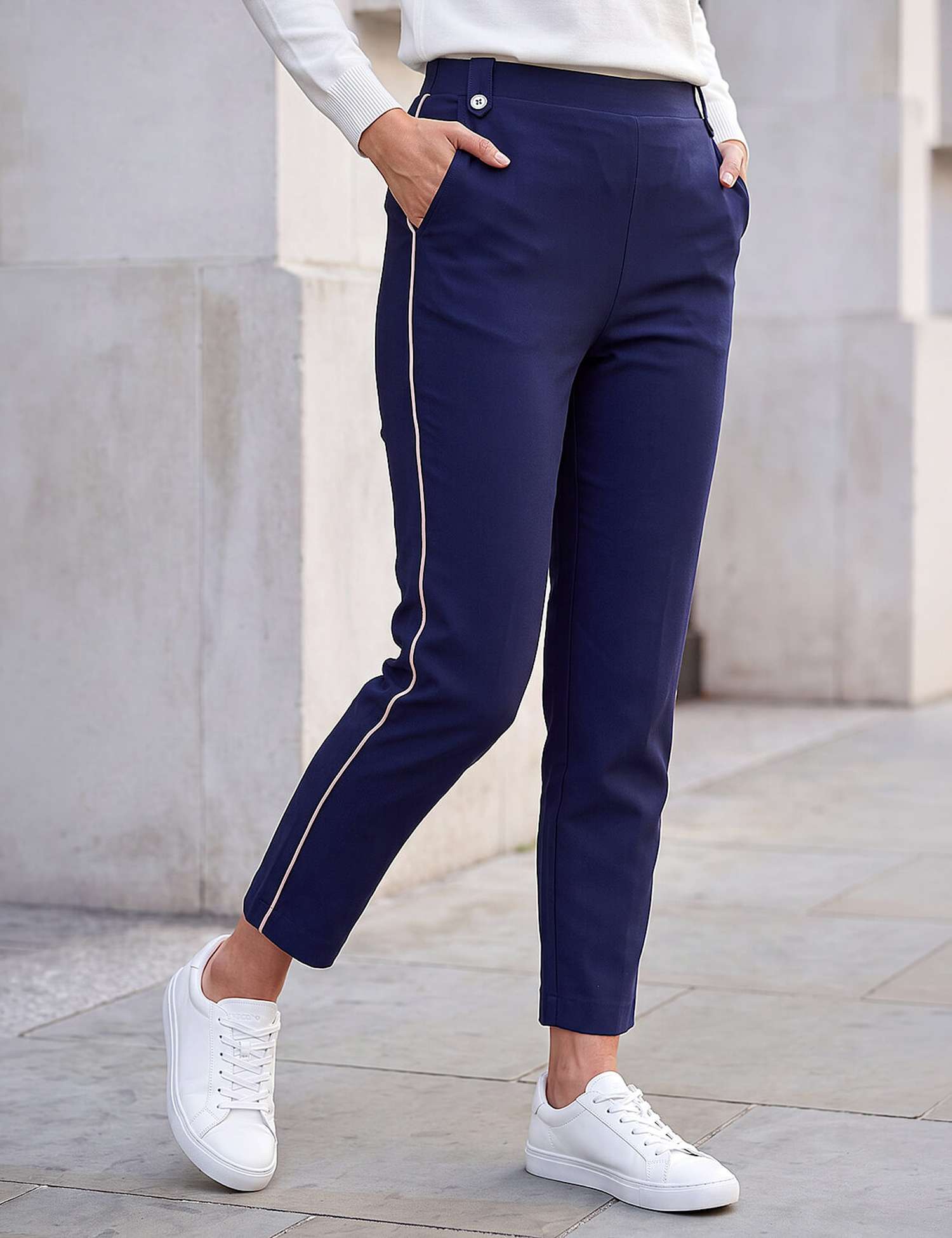 Roman Piping Detail Bengaline Trousers Navy