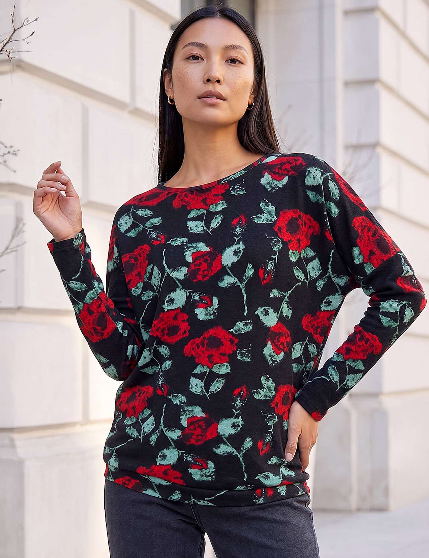 Roman Floral Top Red