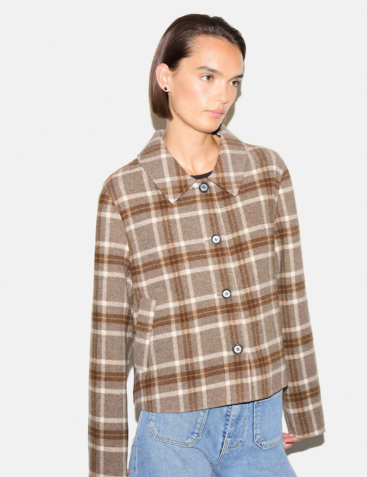 Jigsaw Wool Rich Checked Double Faced Coat Brown Mix