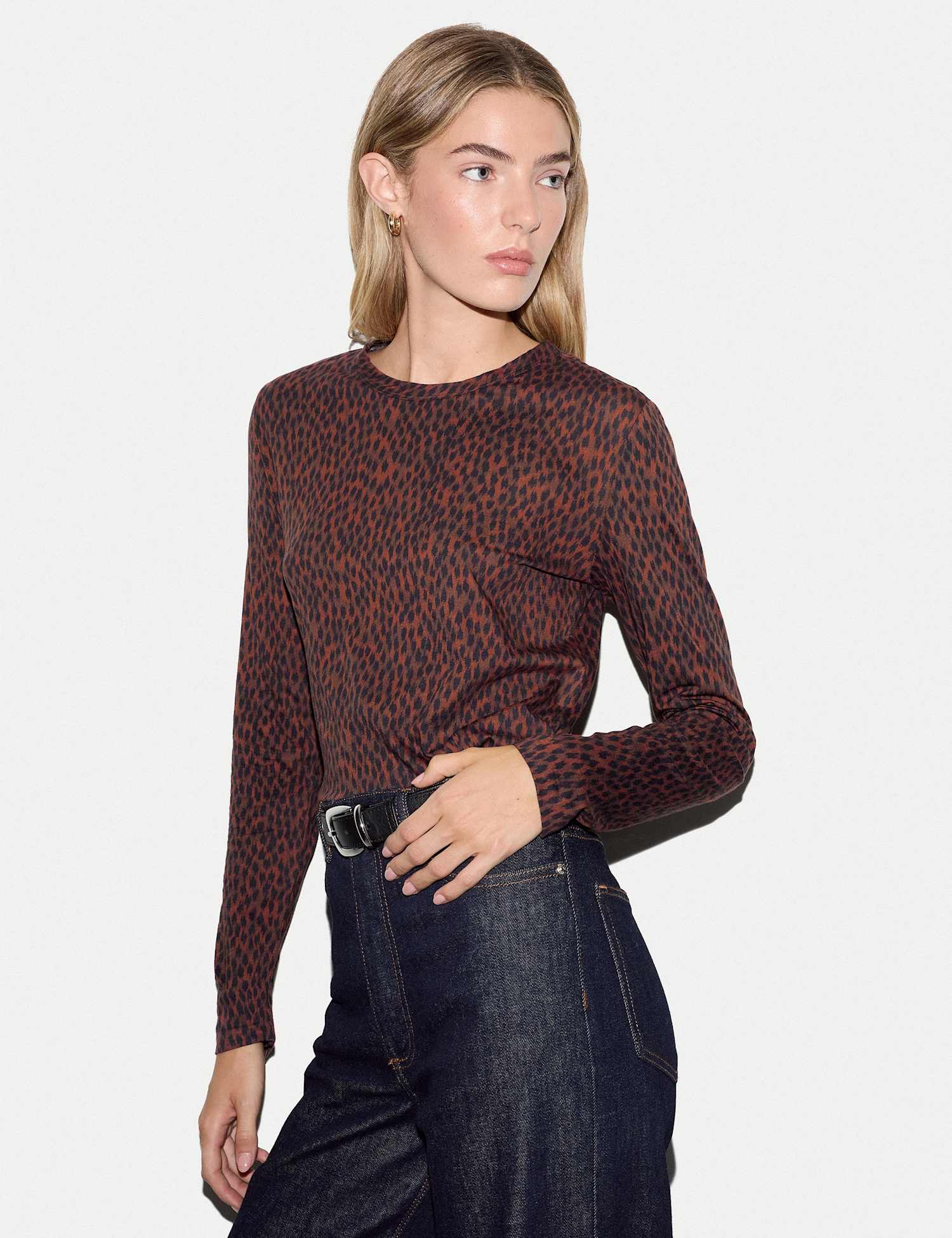 Jigsaw Pure Cotton Mini Leopard Print Top Brown Mix