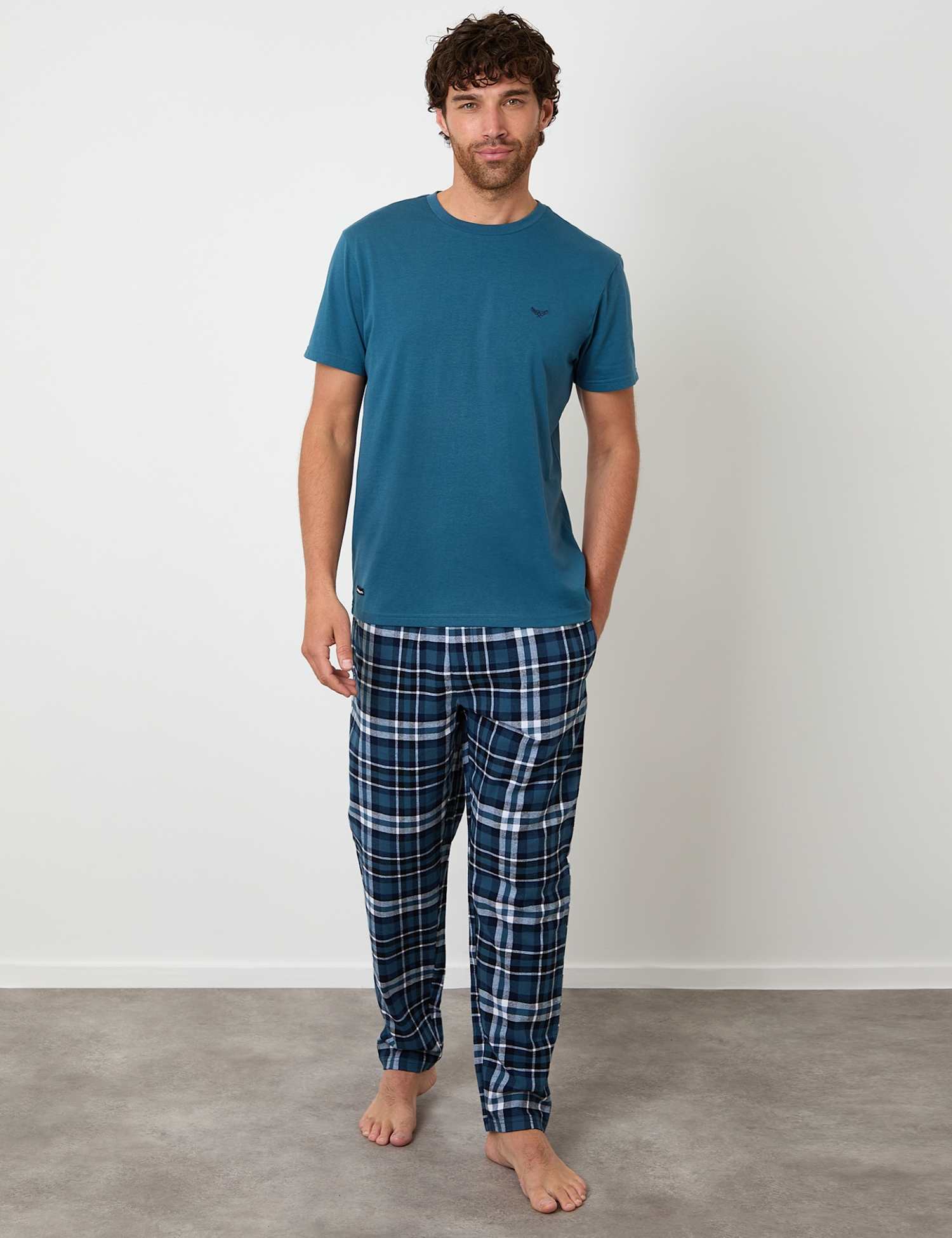Threadbare Cotton Rich Checked Flannel Pyjama Set Blue