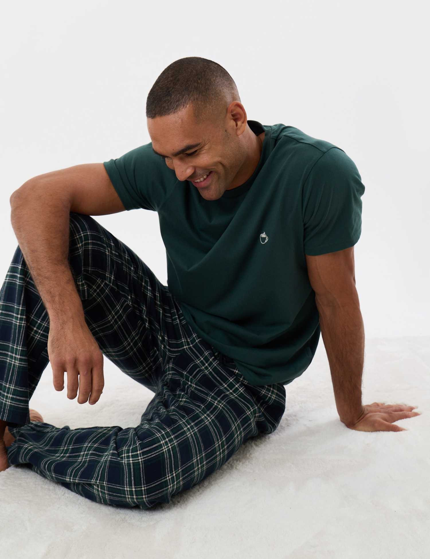 Threadbare Cotton Rich Checked Flannel Pyjama Set Teal Mix
