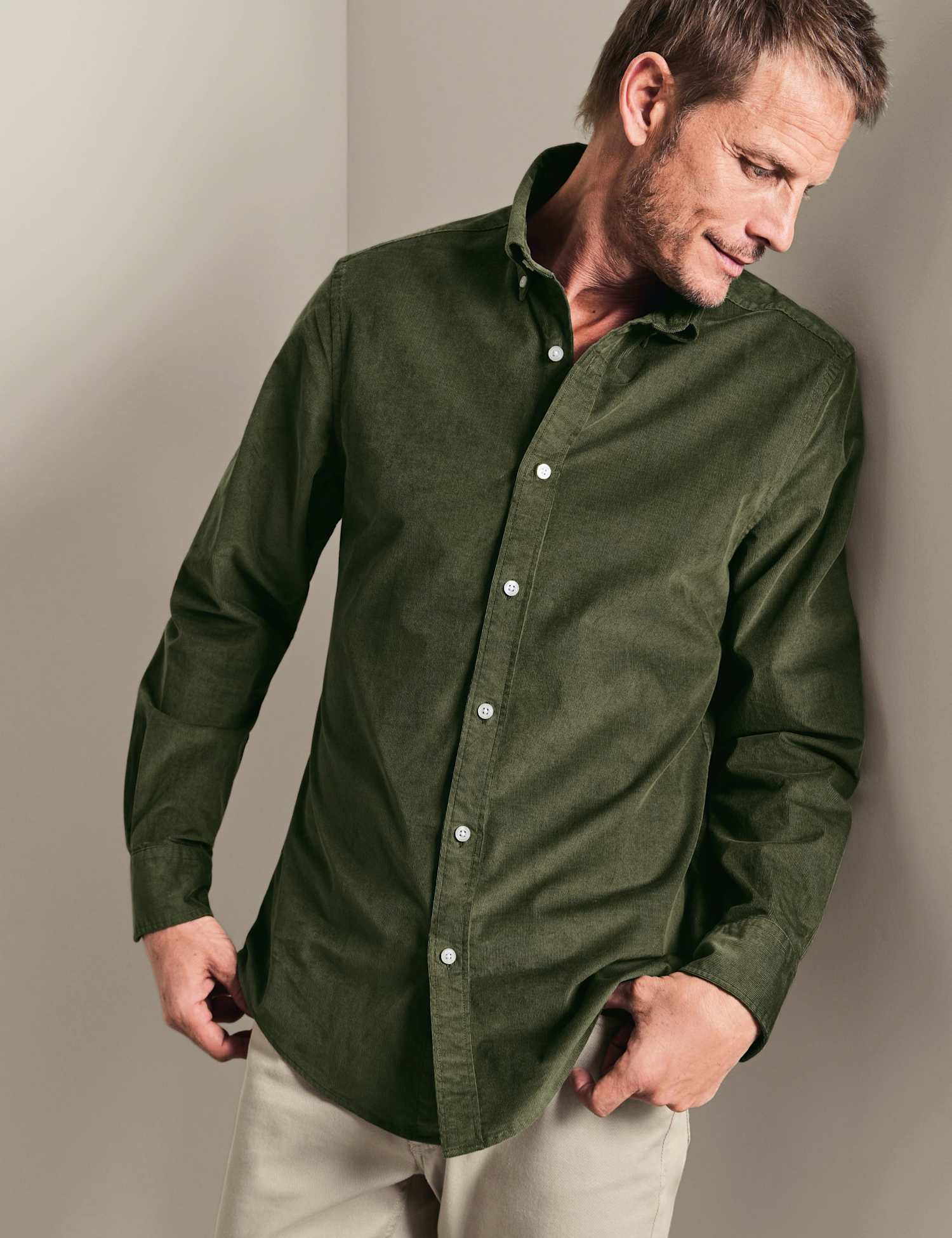 Charles Tyrwhitt Slim Fit Corduroy Shirt Olive