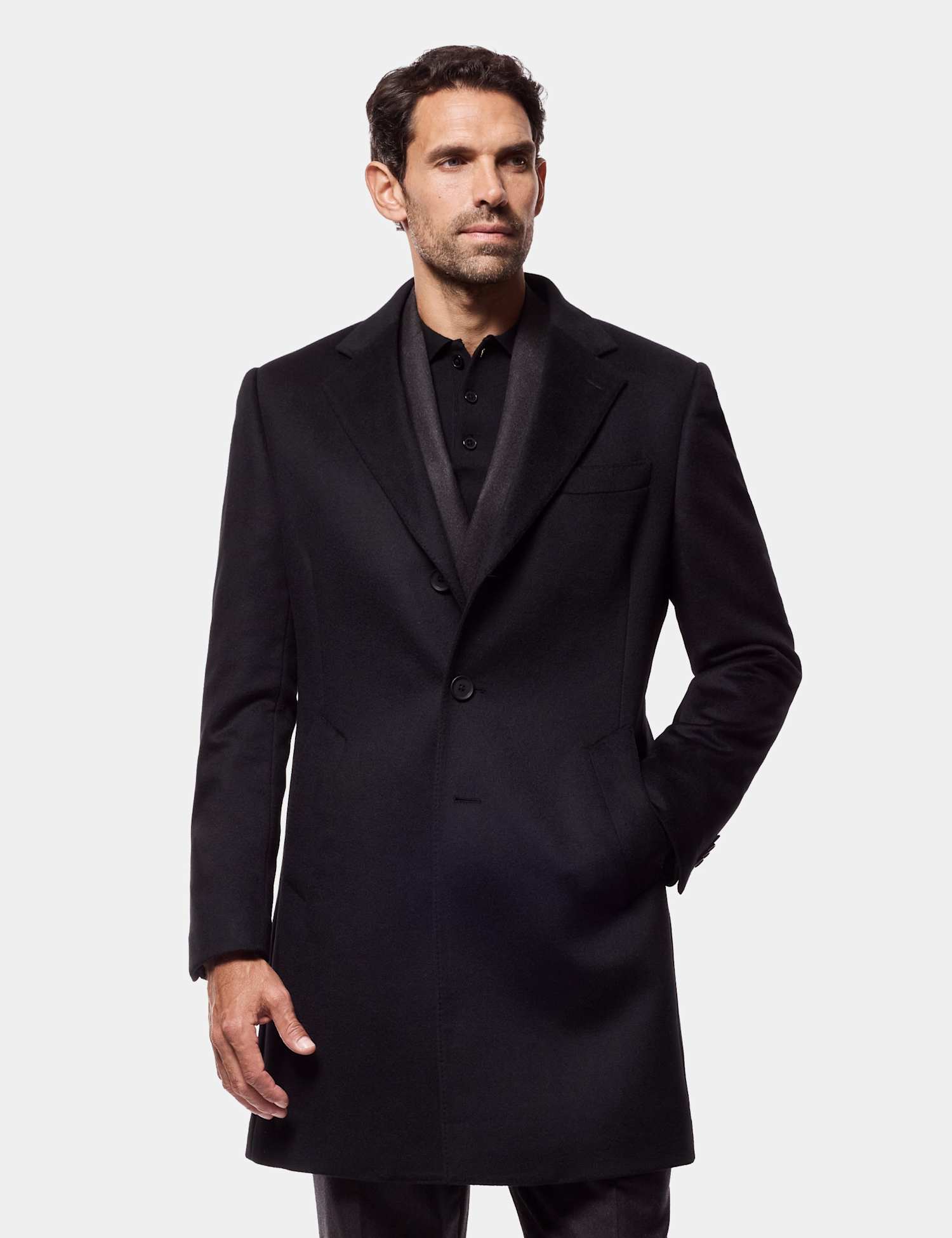 Hawes & Curtis Wool And Cashmere Blend Overcoat Black