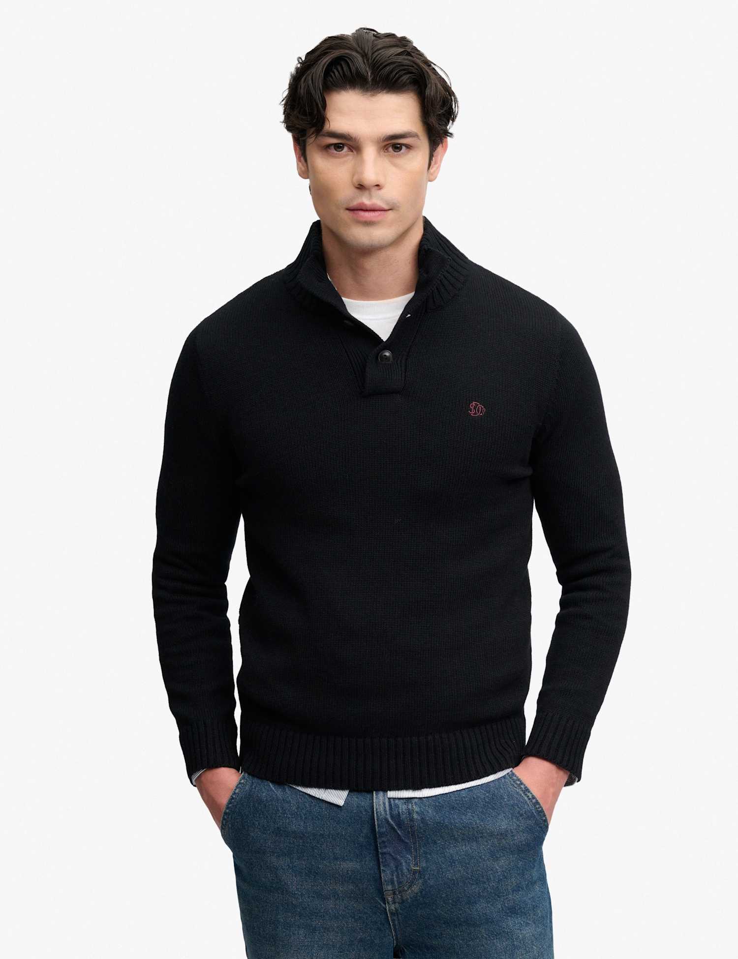 Superdry & Co Pure Cotton Button Henley Jumper Black
