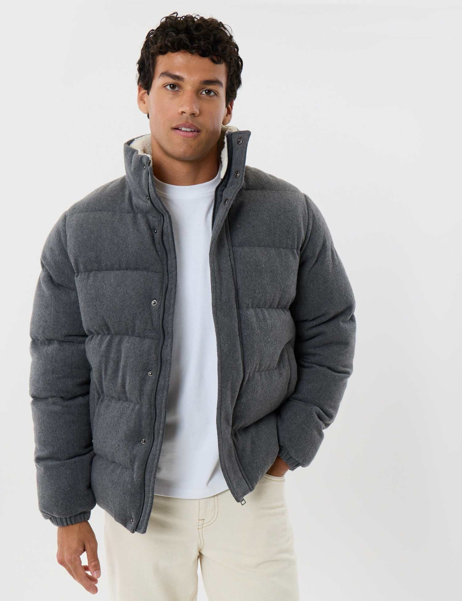 Threadbare Brushed Puffer Coat Charcoal