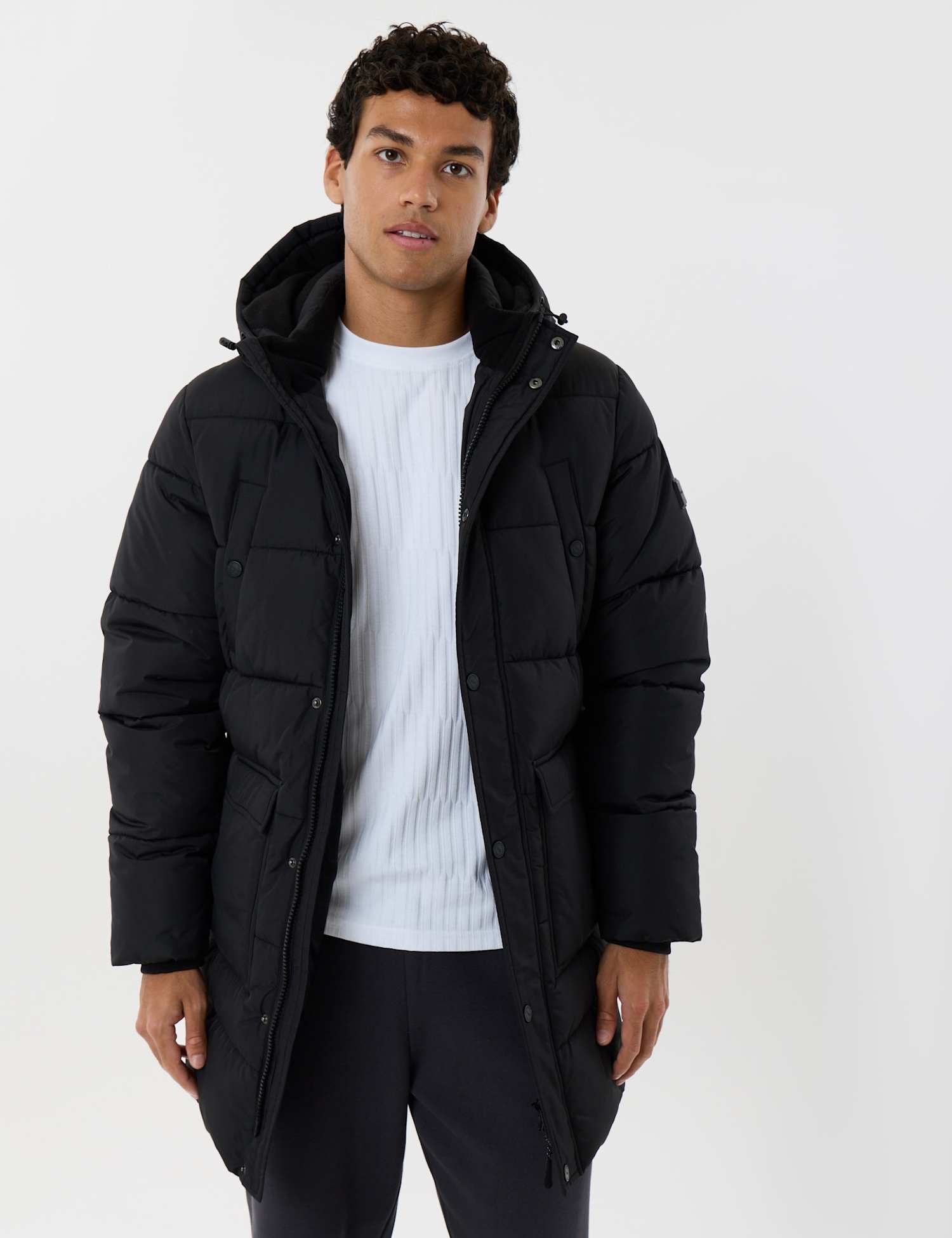 Threadbare Waterproof Checked Puffer Coat Black