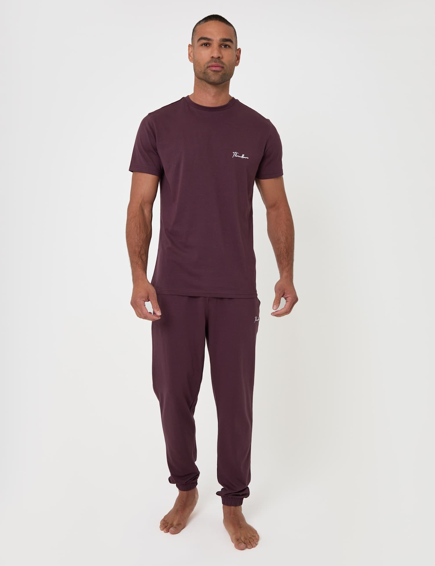 Threadbare Cotton Rich Cuffed Jogger Lounge Set Burgundy