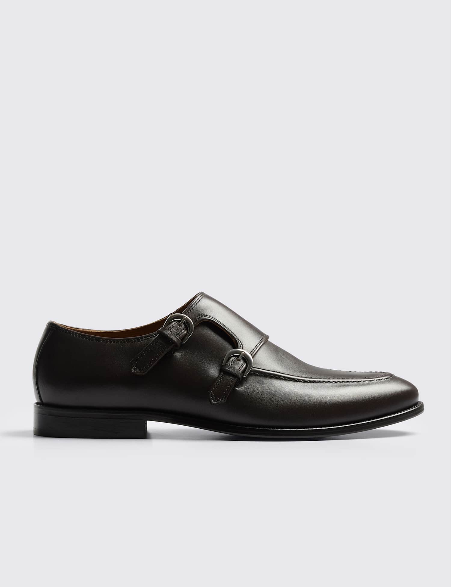 MOSS Leather Double Monk Strap Shoes Brown