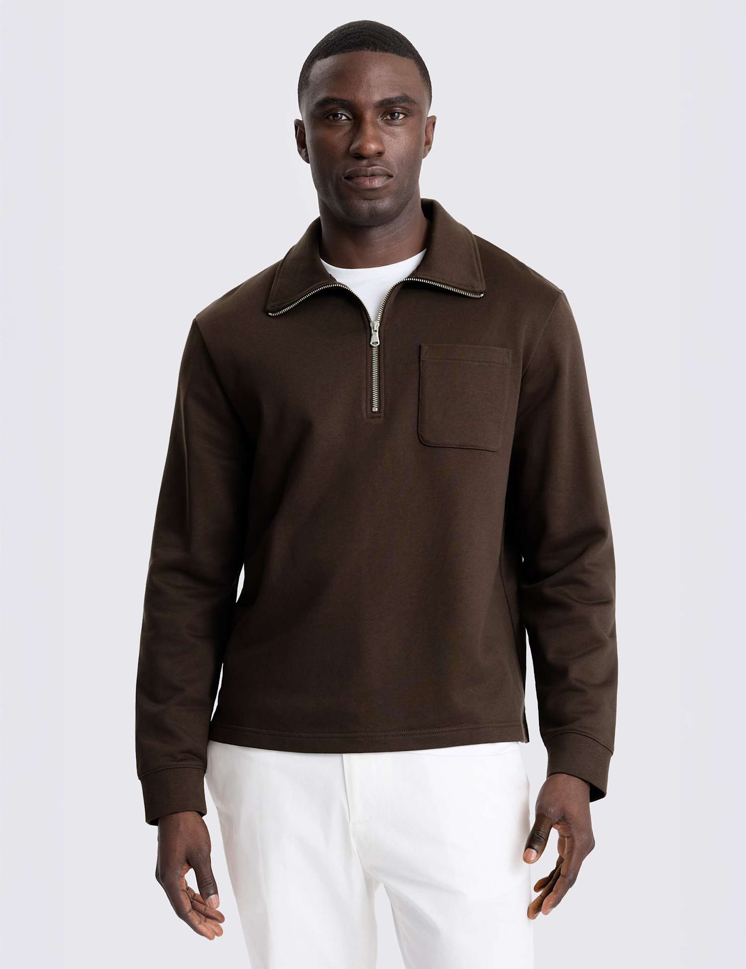 MOSS Pure Cotton Quarter Zip Sweatshirt Brown