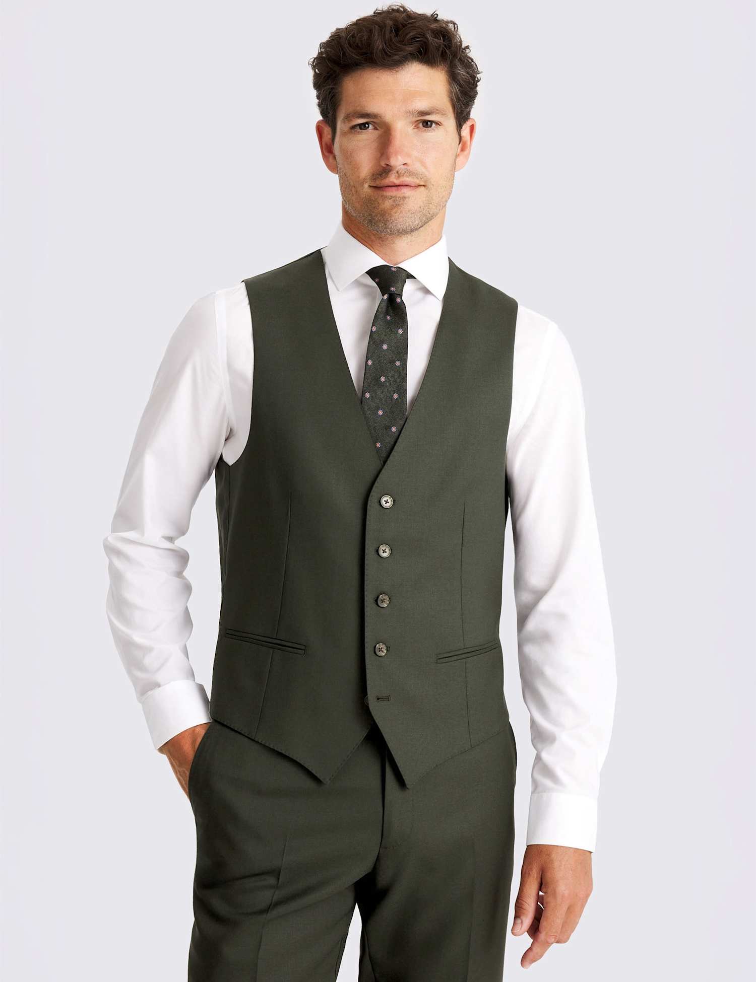 MOSS Tailored Fit Italian Pure Wool Waistcoat Dark Green