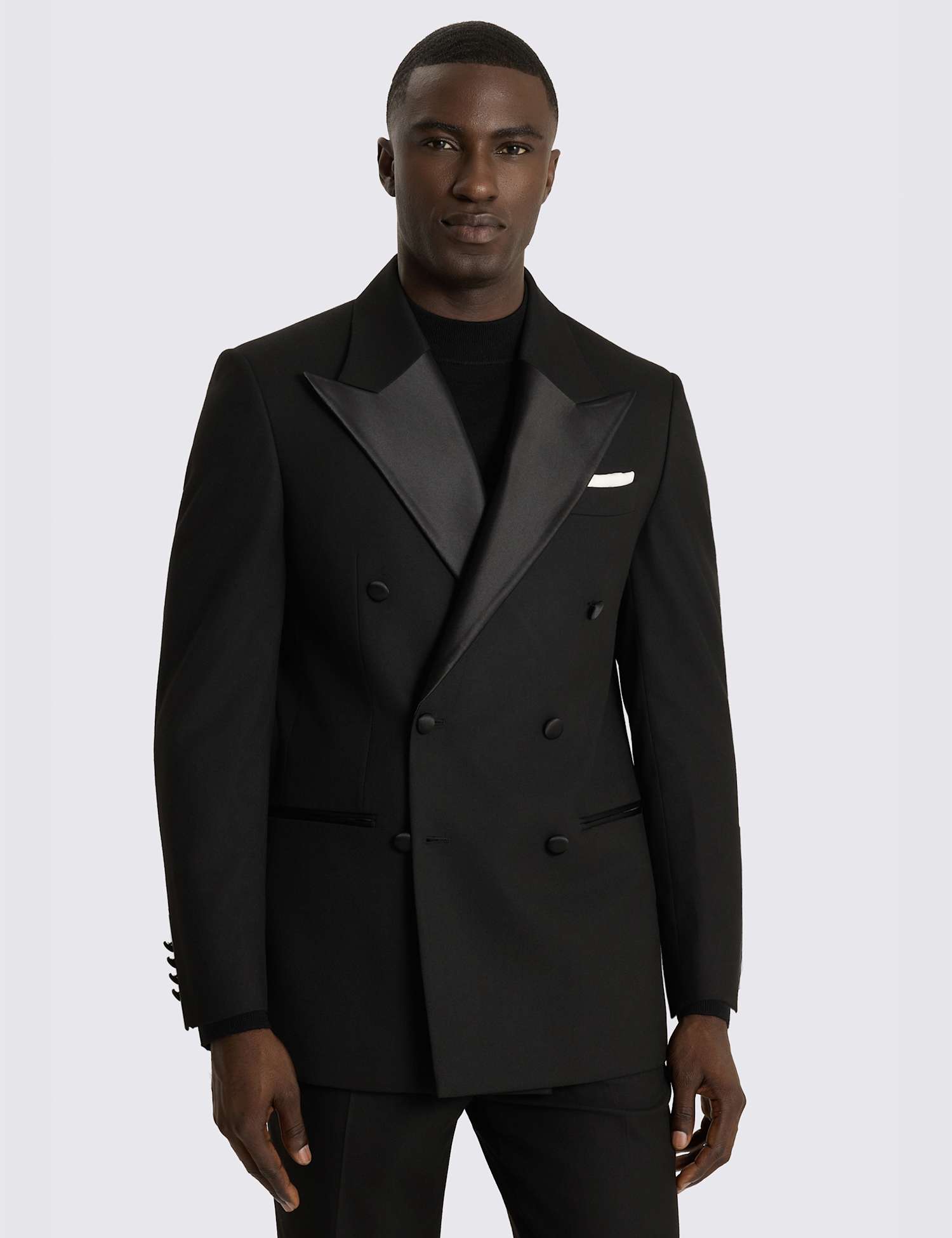 MOSS Relaxed Fit Double Breasted Tuxedo Jacket Black