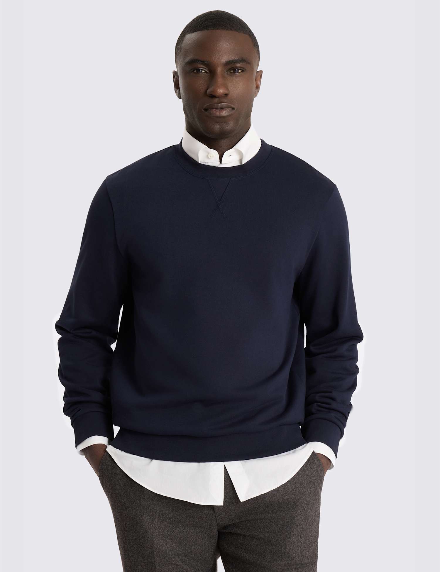 MOSS Pure Cotton Crew Neck Sweatshirt Navy