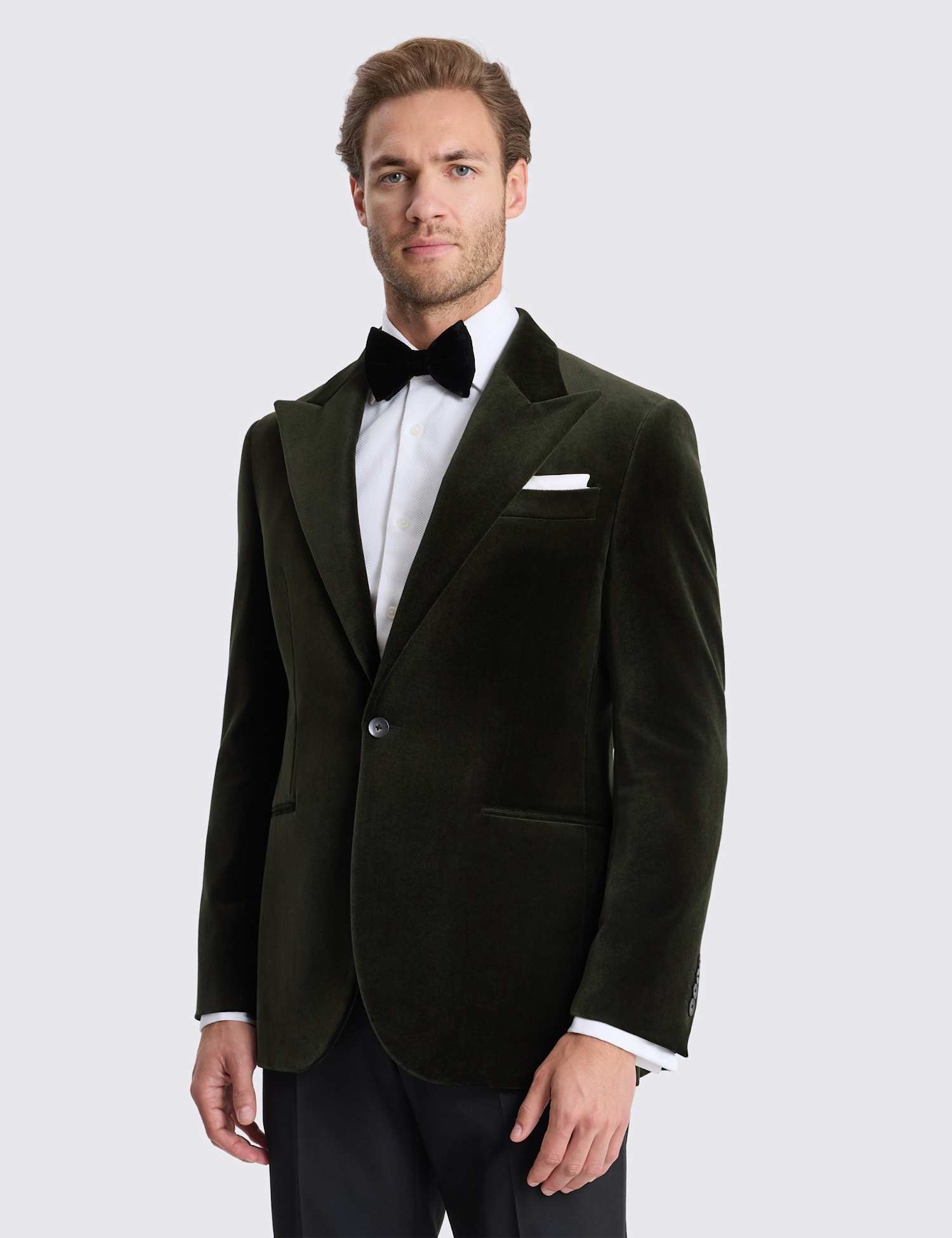 MOSS Tailored Fit Pure Cotton Velvet Tuxedo Jacket Dark Green