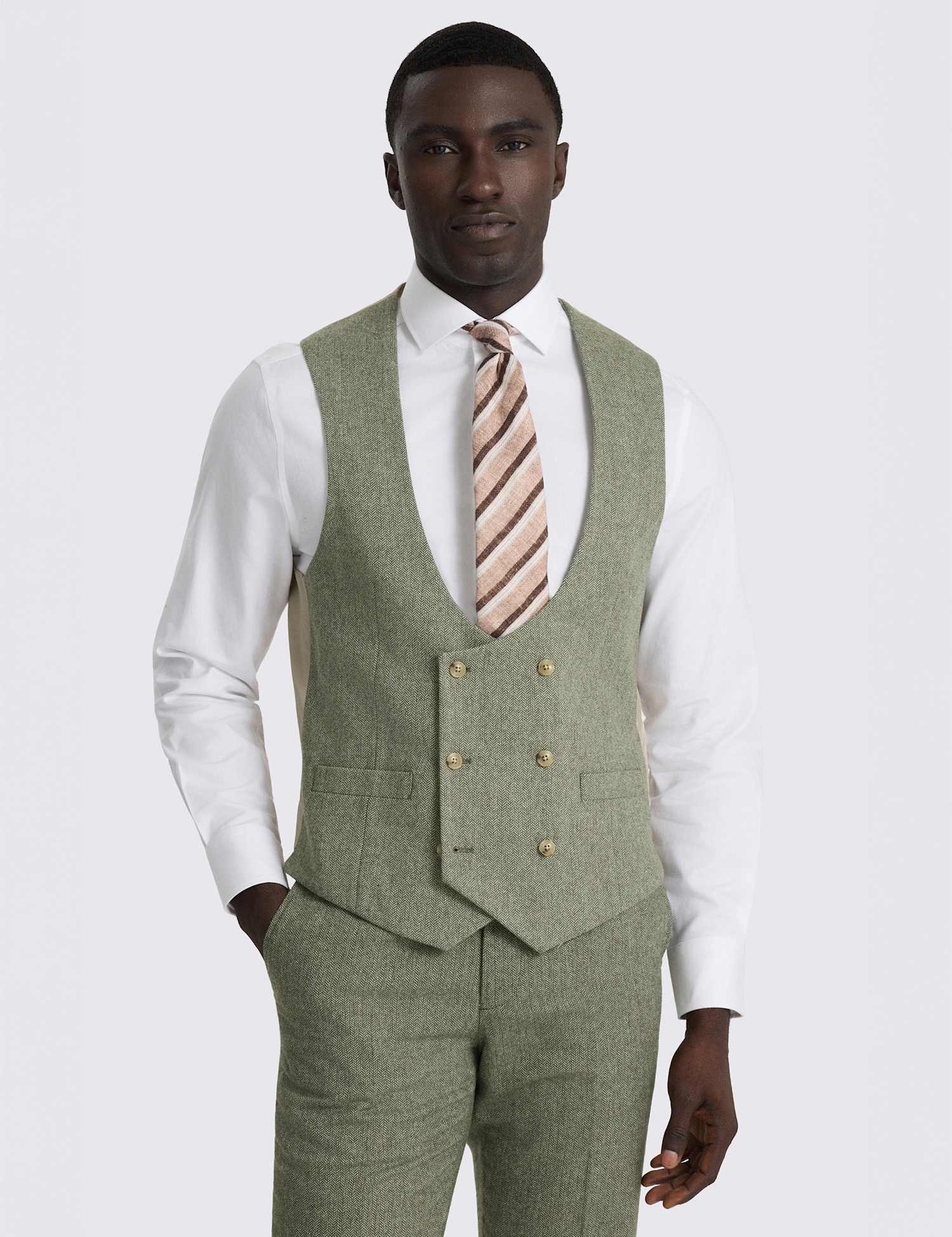 MOSS Tailored Fit Wool Blend Herringbone Waistcoat Sage