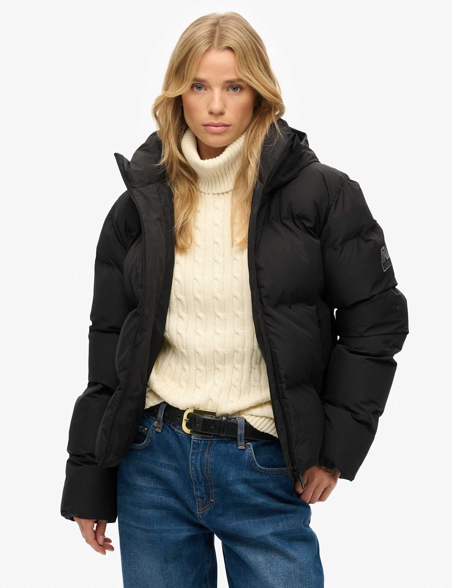 Superdry & Co Padded Hooded Boxy Puffer Jacket Black