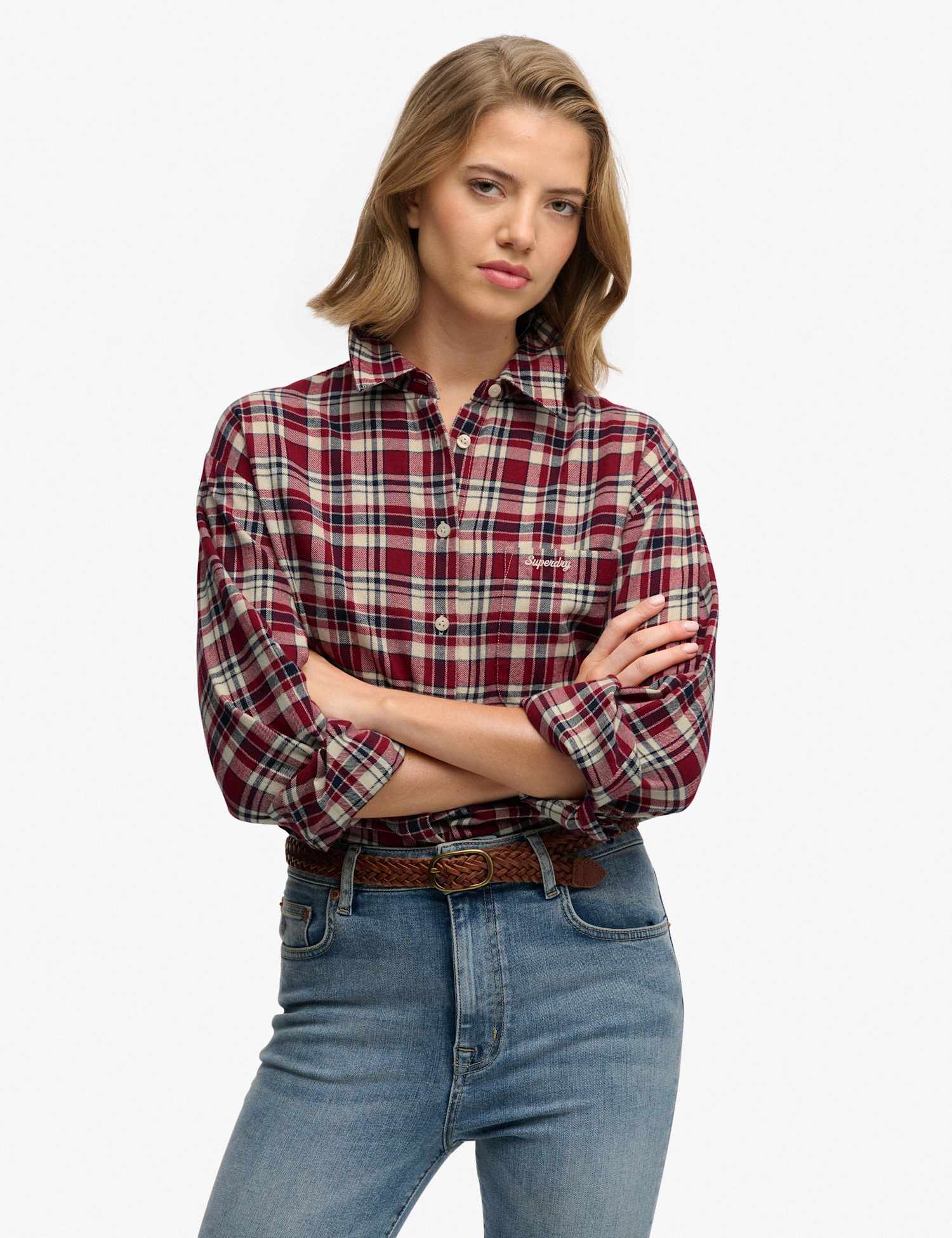 Superdry & Co Pure Cotton Checked Relaxed Flannel Shirt Red Mix