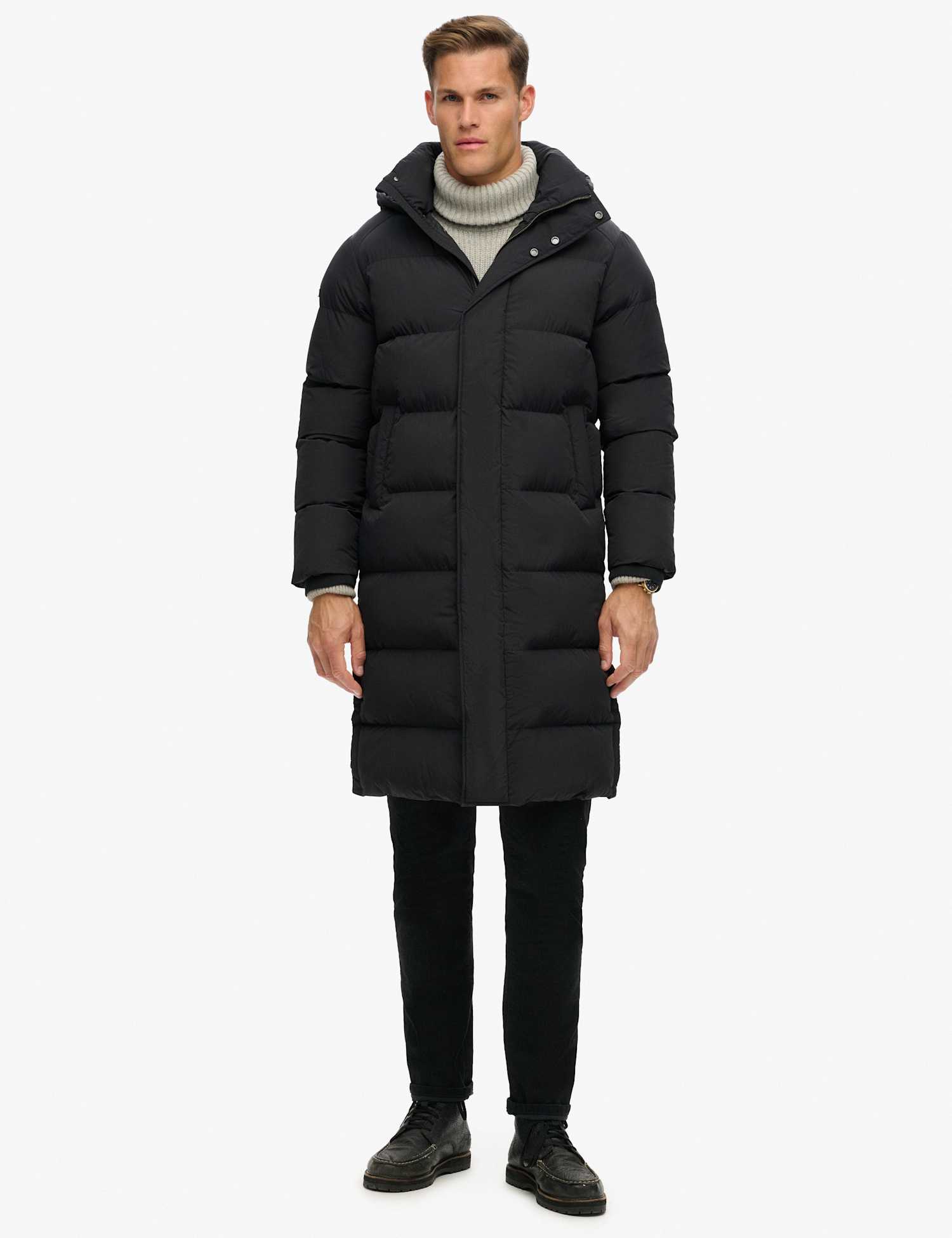 Superdry & Co Hooded Padded Longline Parka Jacket Black