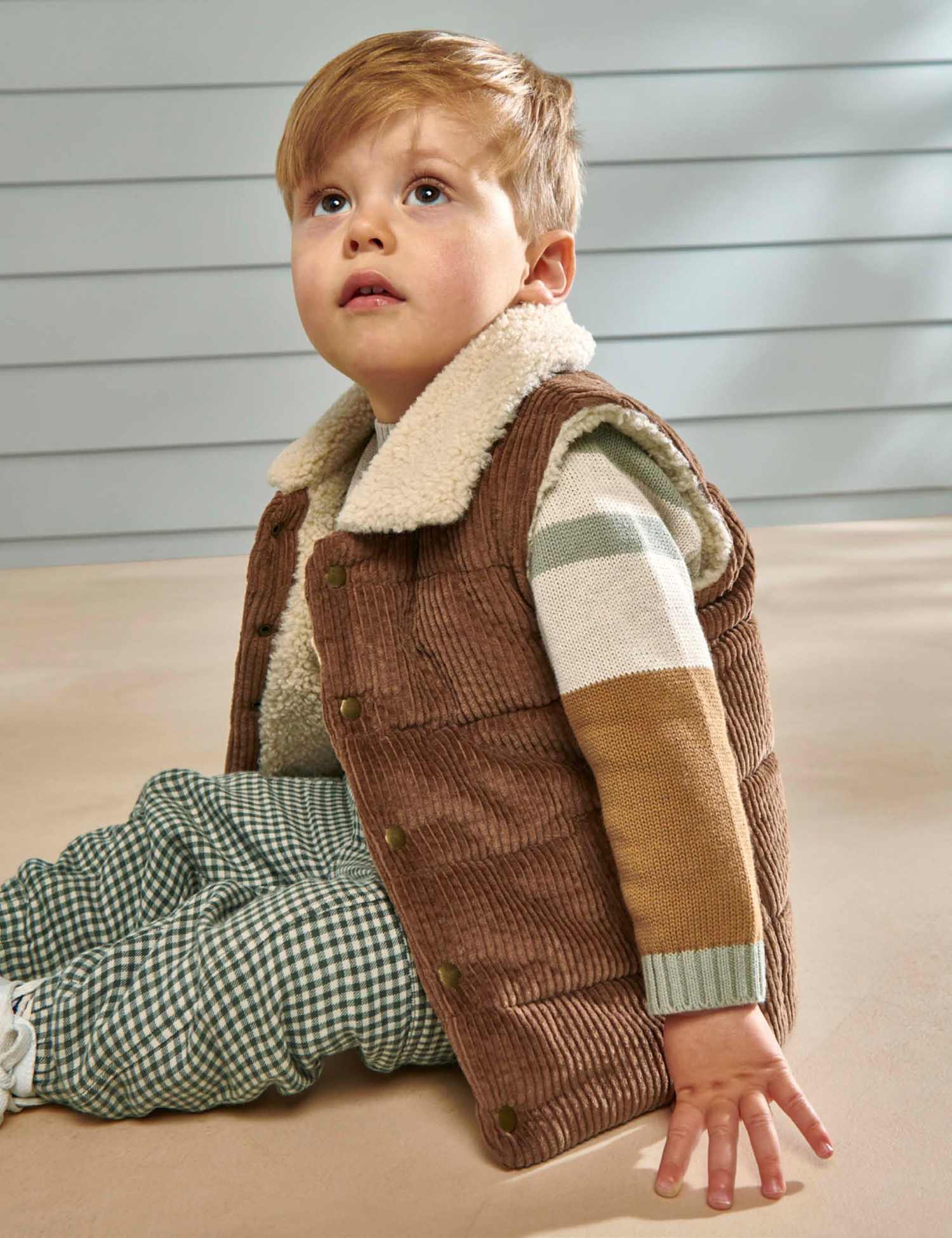 Mamas & Papas Cord Borg Lined Gilet (3 Mths-3 Yrs) Brown