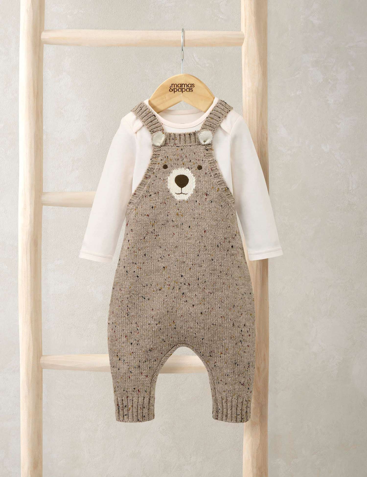 Mamas & Papas 2pc Bear Dungaree Outfit (0-12 Mths) Brown Mix