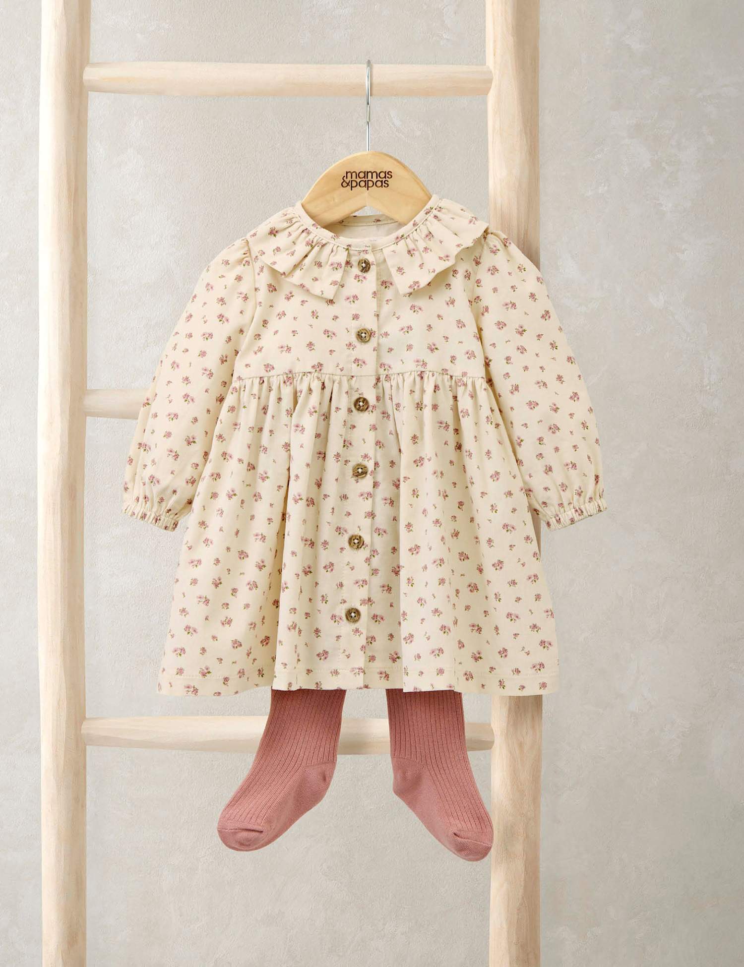 Mamas & Papas 2pc Cotton Rich Floral Dress with Tights (0-12 Mths) Cream Mix