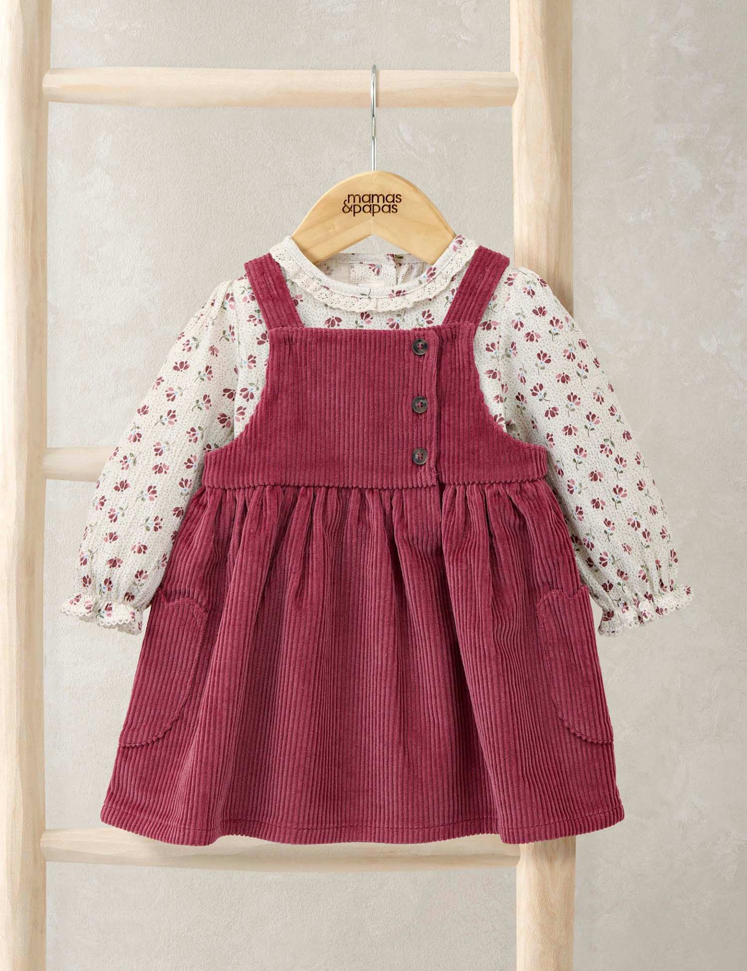 Mamas & Papas 2pc Cotton Rich Floral Dress and Bodysuit Outfit (0-18 Mths) Pink Mix