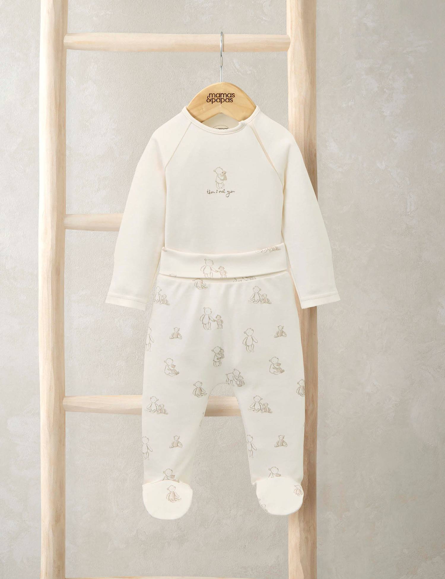 Mamas & Papas 2pc Pure Cotton Bear Print Outfit (0-12 Mths) Cream Mix