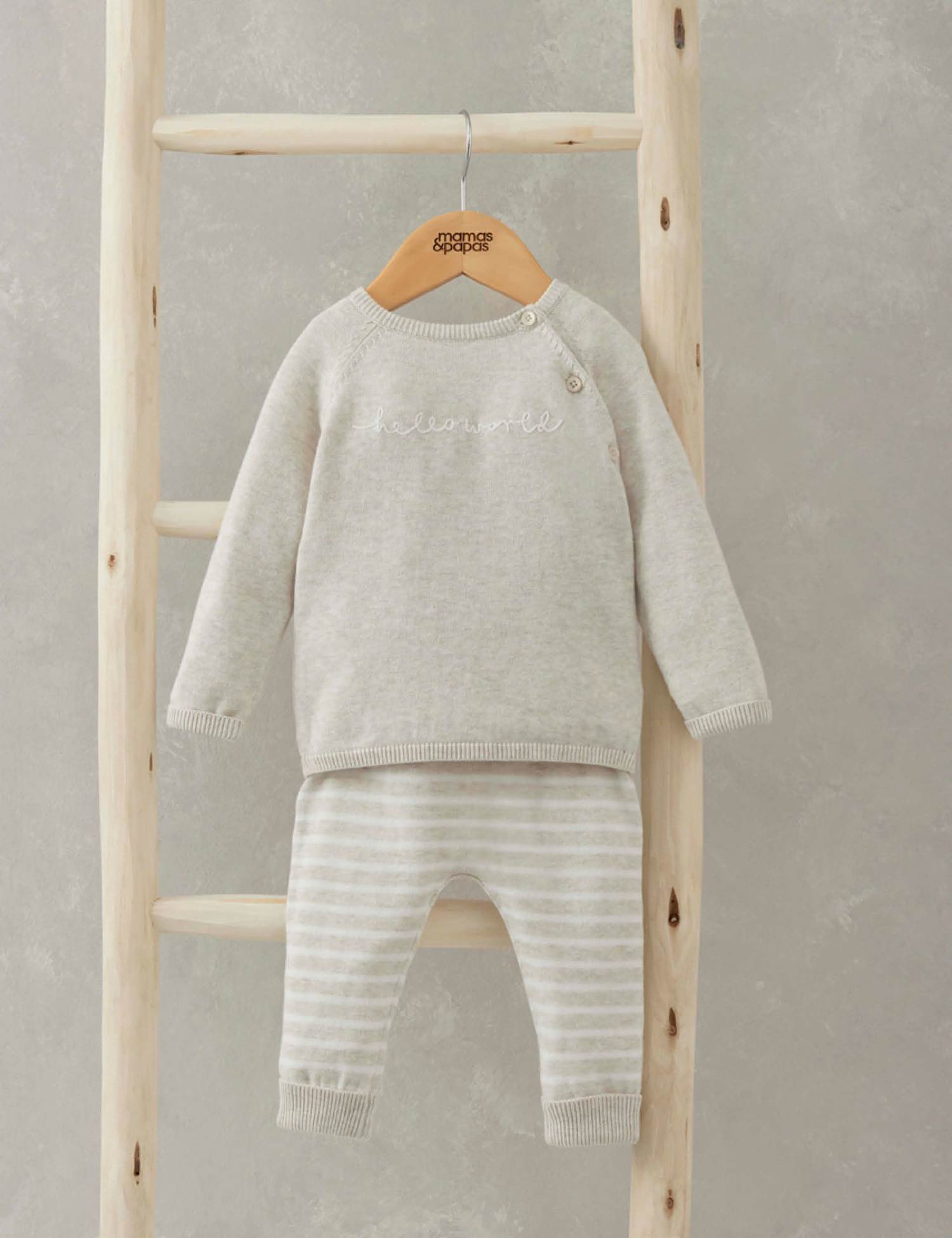 Mamas & Papas 2pc Pure Cotton Slogan Outfit (0-9 Mths) White Mix