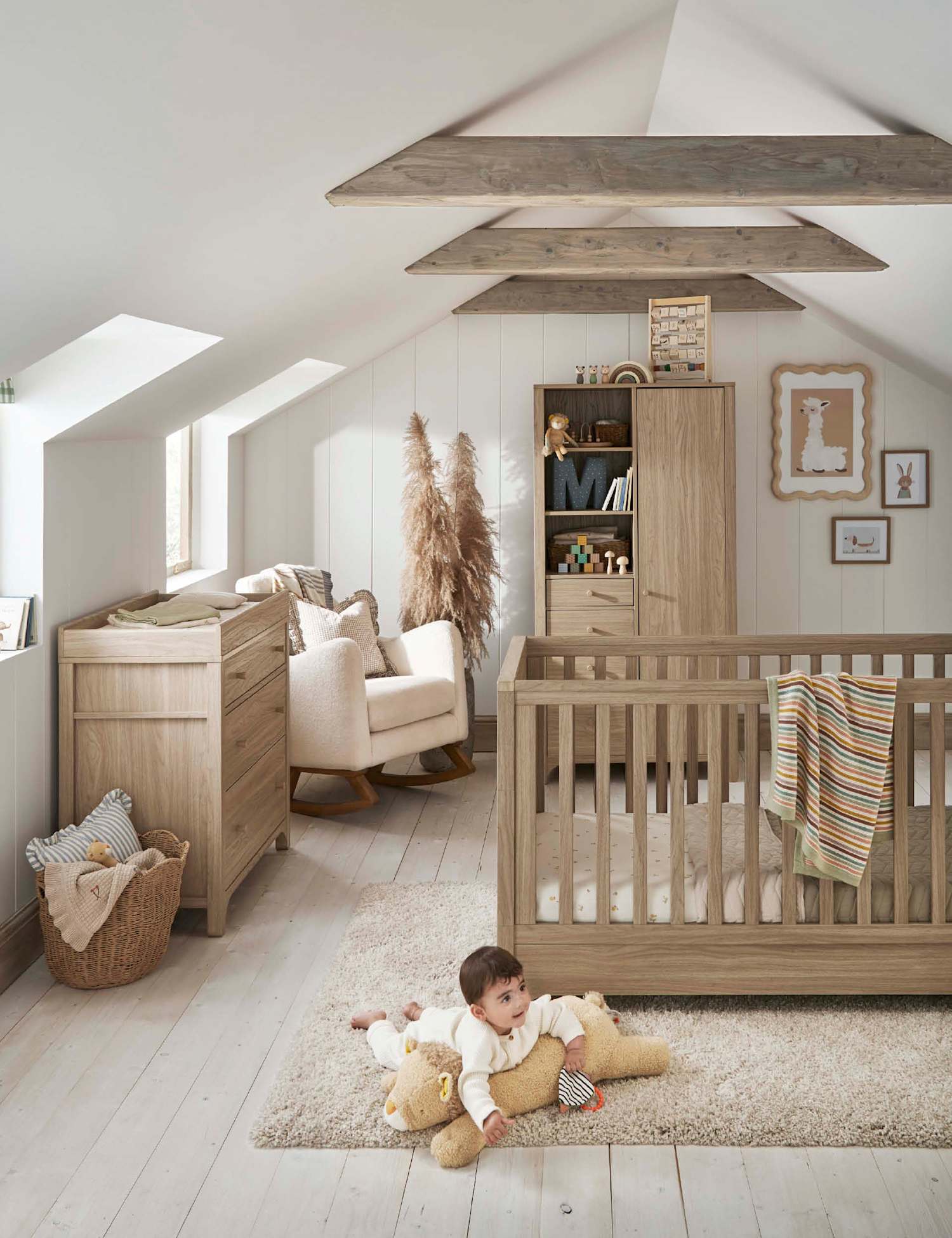 Mamas & Papas Barton Cot Bed 3 Drawer Chest & Wardrobe Set Brown
