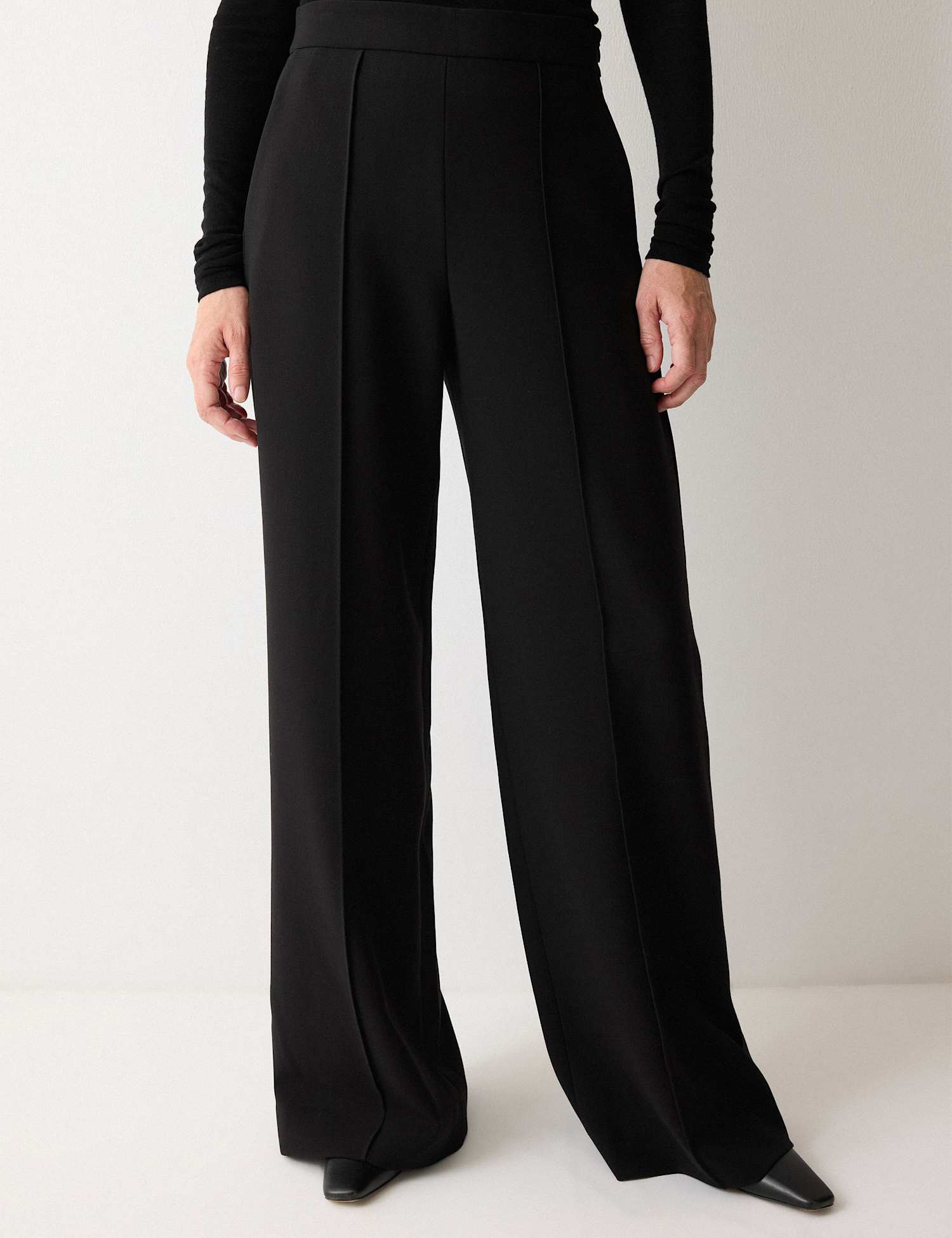 Jigsaw Crepe Pintuck Detail Wide Leg Trousers Black