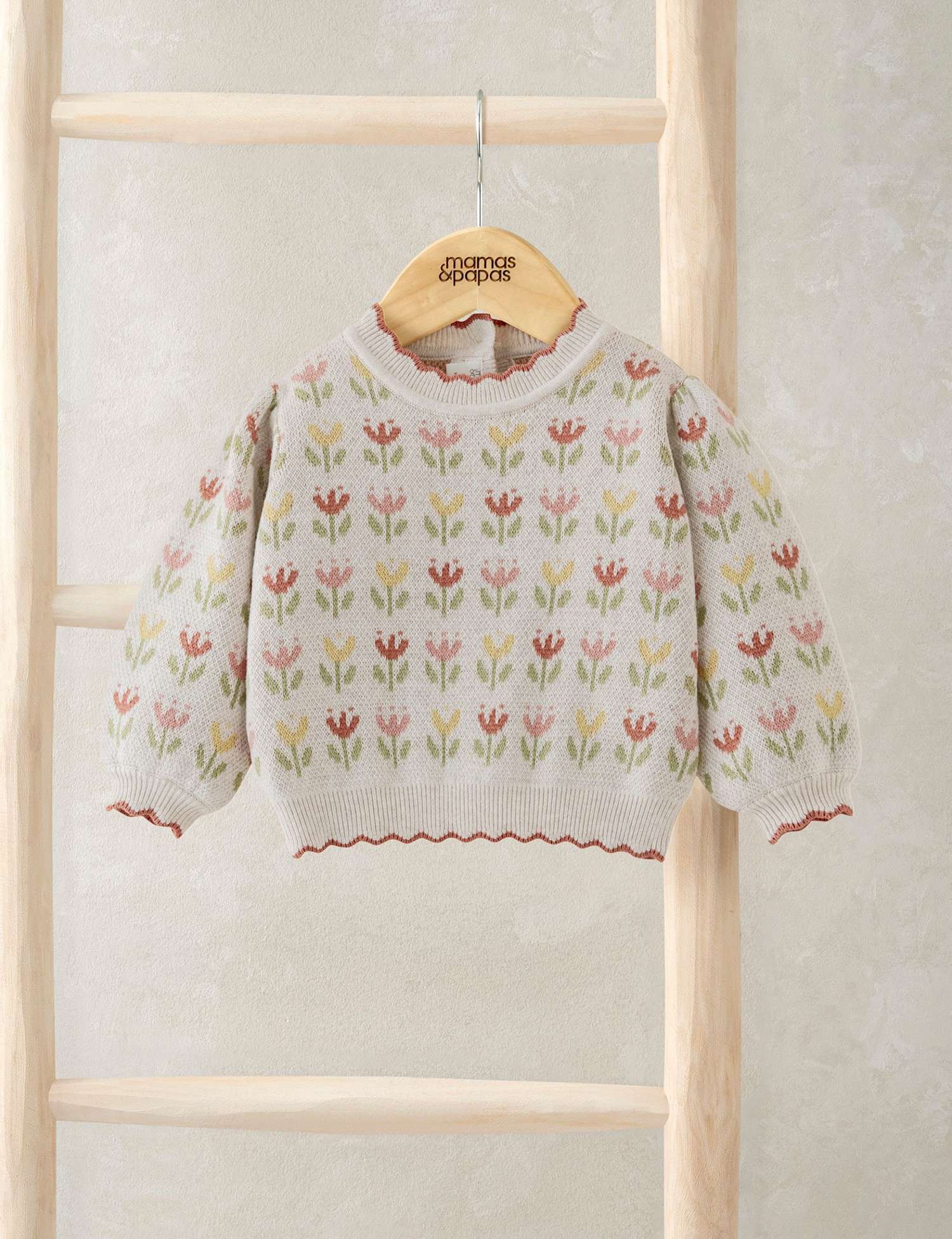 Mamas & Papas Pure Cotton Floral Jumper (0 Mths-3 Yrs) Beige