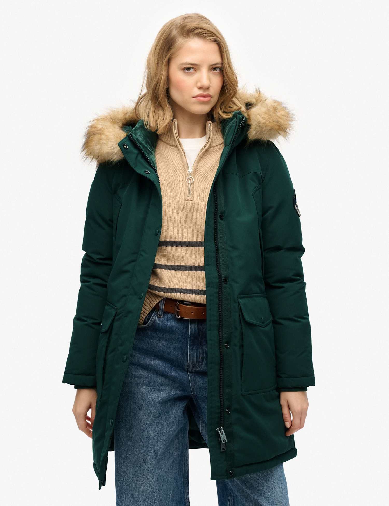 Superdry & Co Hooded Longline Parka Coat Green