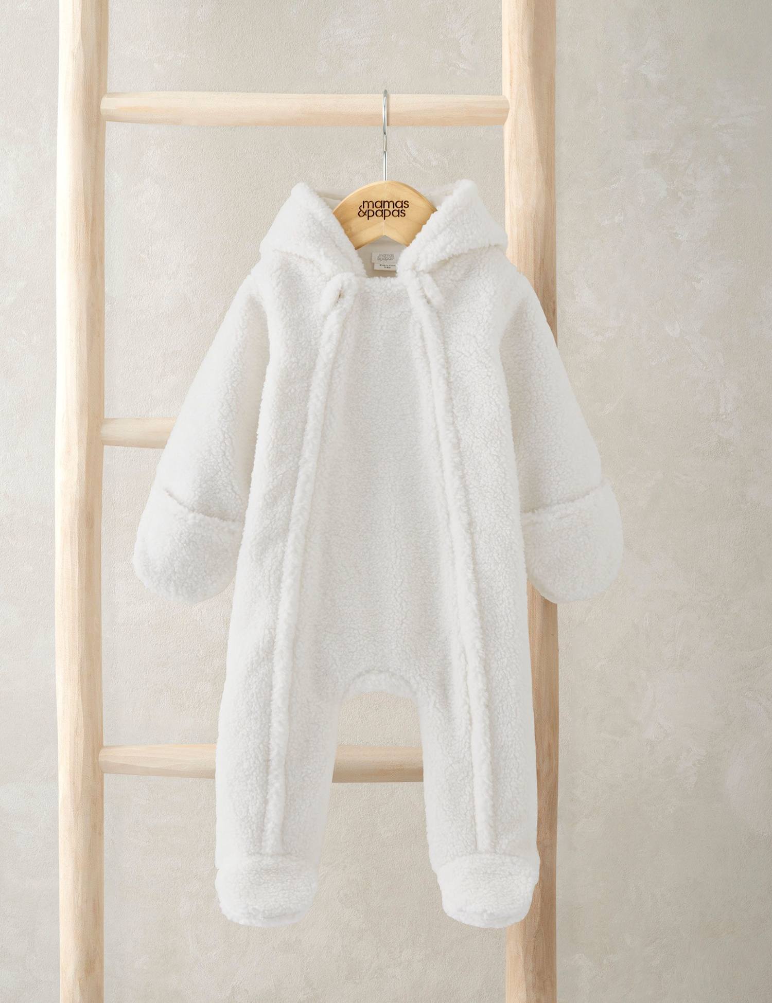 Mamas & Papas Borg Bear Ears Zip Pramsuit (0-12 Mths) Cream